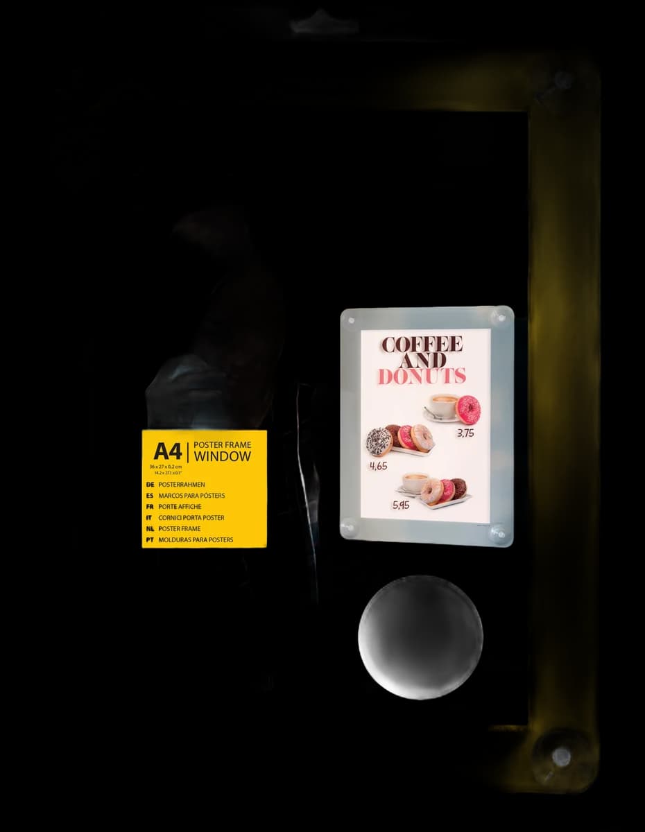 Securit® Porte-affiche A4 pour vitrine - Jaune - Avec 4 ventouses - Double-face