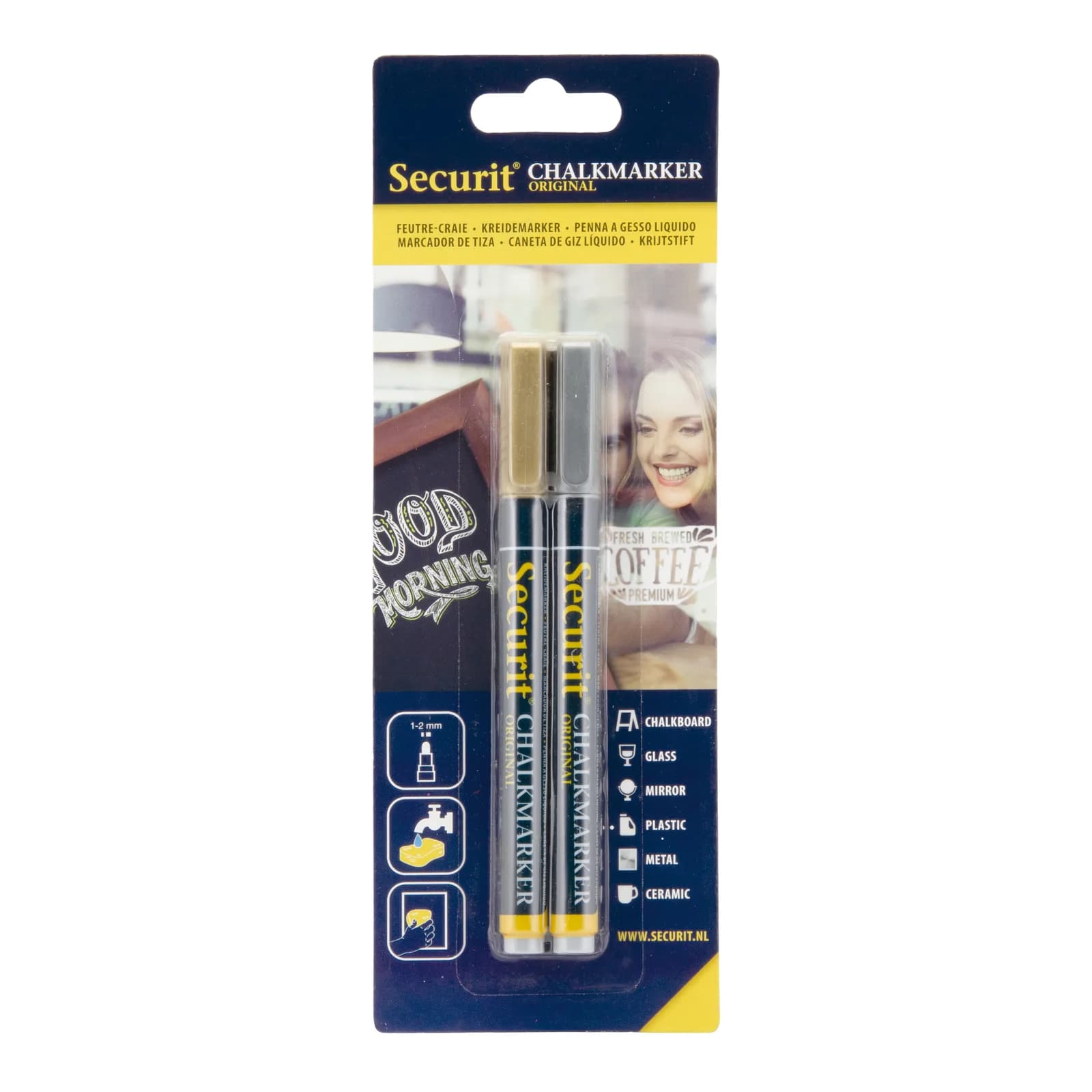 Securit® 2er-Set Flüssigkreide-Marker – Gold & Silber – Spitze 1-2mm