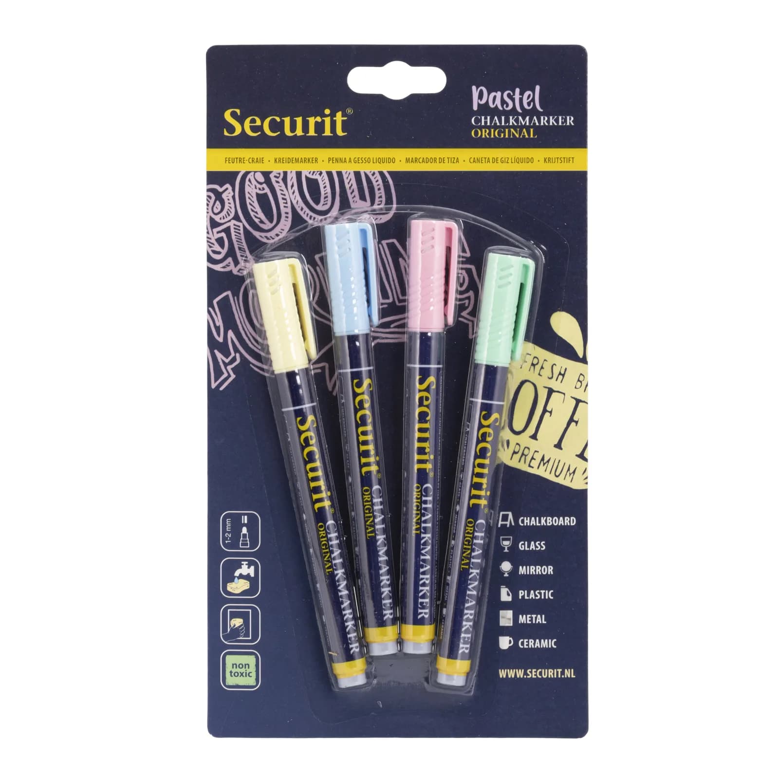 Securit® Set van 4 vloeibare krijtstiften - Pasteltinten - Punt 1-2 mm