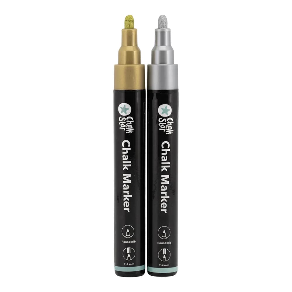 Chalkstar® Set van 2 krijtstiften - Goud & Zilver - Middelgrote punt