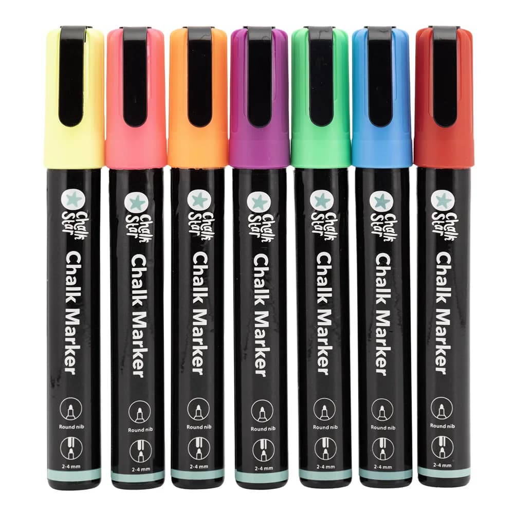 Chalkstar® Set van 7 krijtstiften - Assorti kleuren - Middelgrote punt