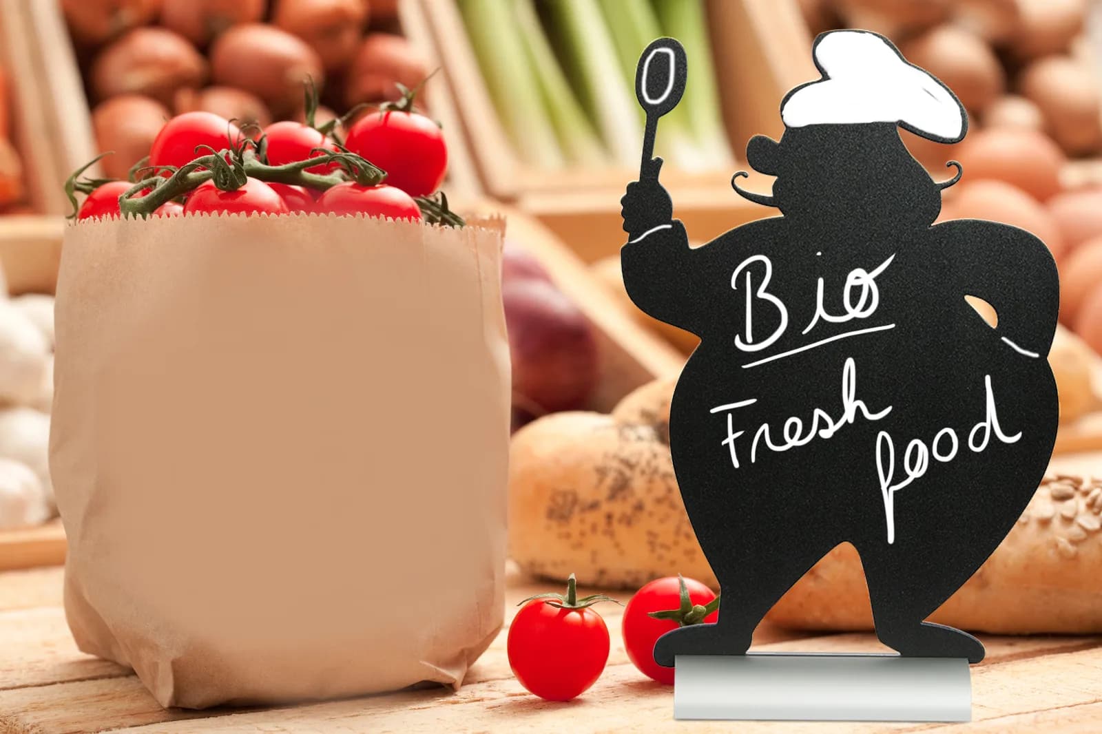 Securit® tafelkrijtbord chef-silhouet op aluminium voet - zwart - met vloeibare krijtstift — Securit® by Montandor — In situ