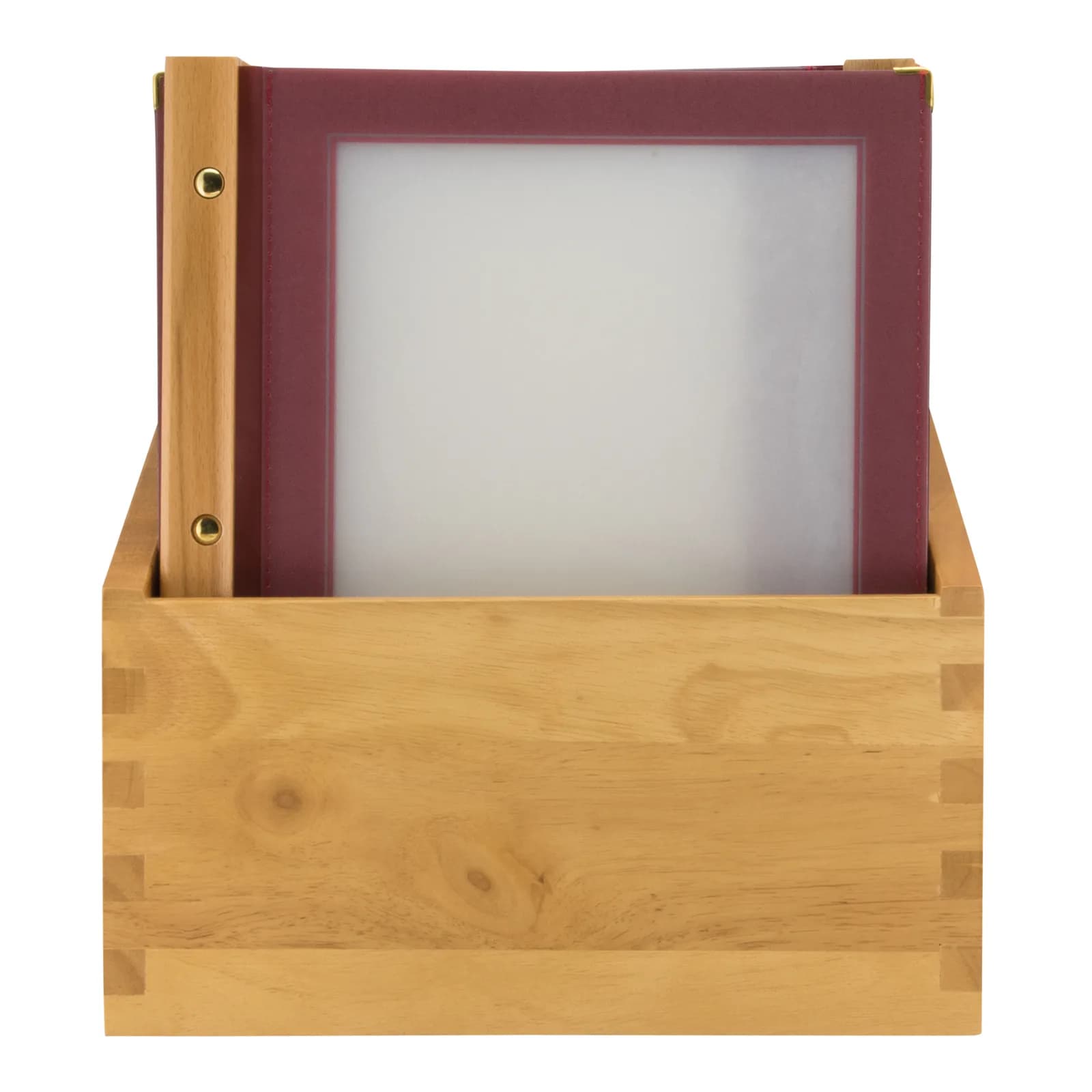 Securit® Wood menuhouderbox - 20 A4 bordeaux teak-effect-houders met 4 vakken