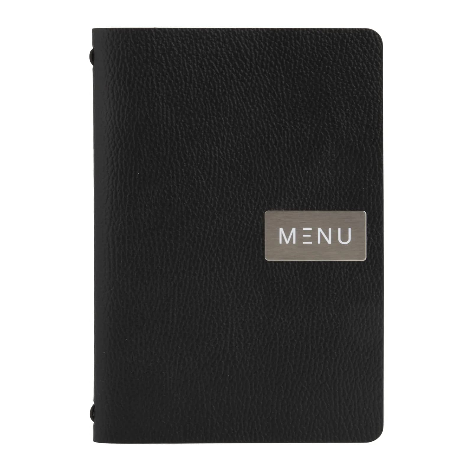 Securit® Protège-menu A5 "Leather" - Noir - Ligne "Raw" - 100% cuir écologique - Plaque "Menu" + plaque vierge incluses