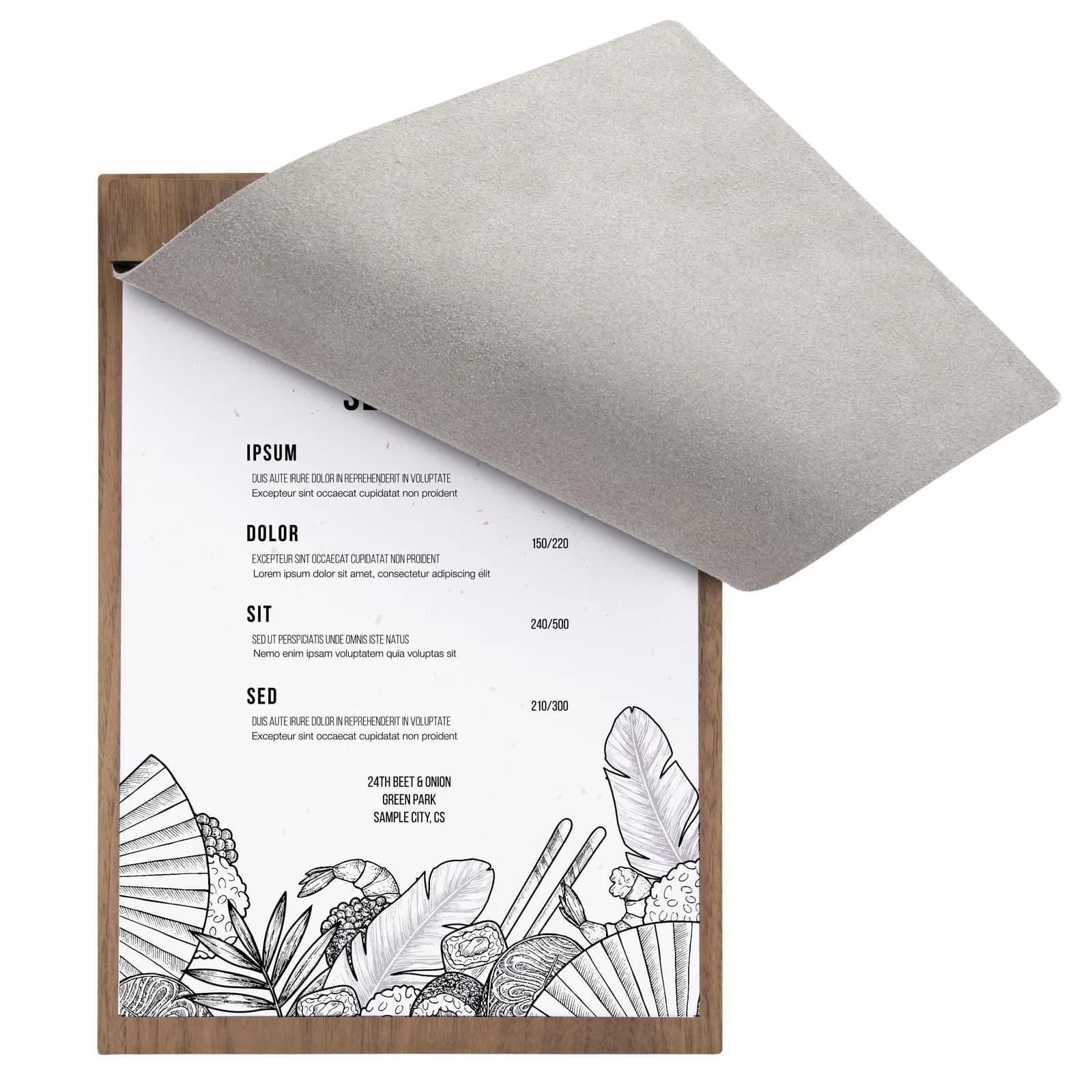 Securit® Protège-menu A4 "Walnut" - Couverture en cuir - Bois finition noyer laqué