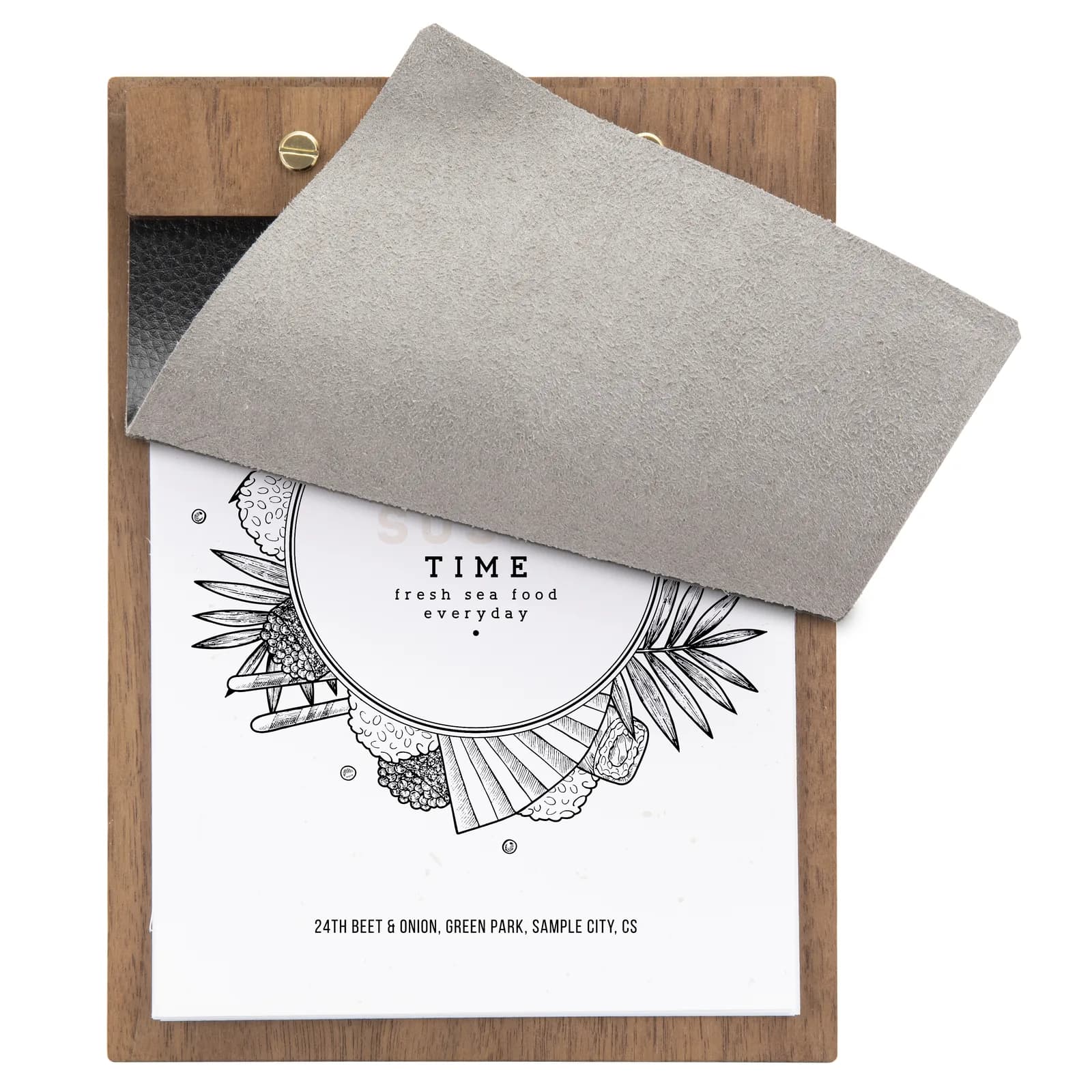 Securit® Protège-menu A5 "Walnut" - Couverture en cuir - Bois finition noyer laqué