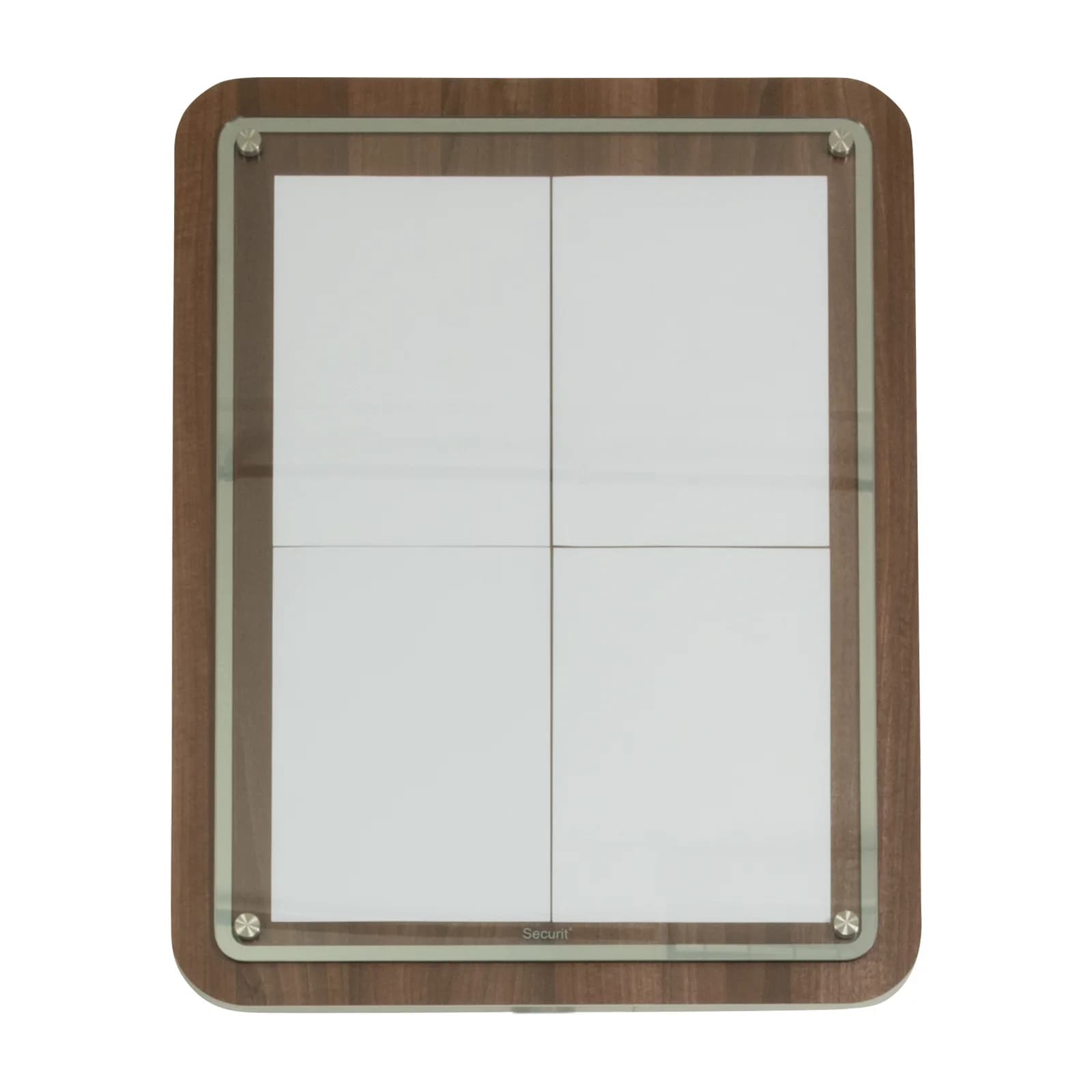 Securit® Glass Star A4-menudisplay noten – hout en glas menubord met roestvrijstalen hoeken