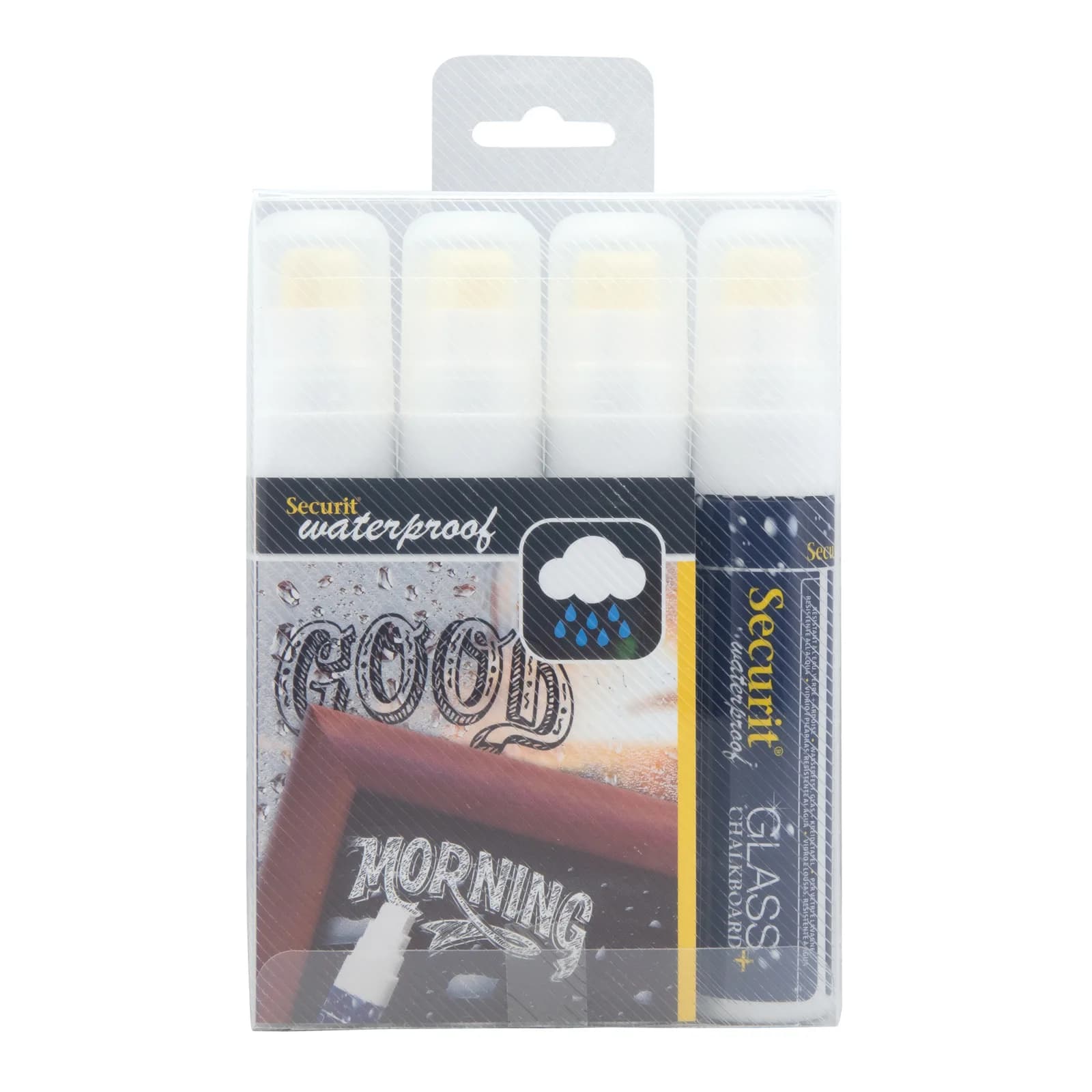 Securit® Wasserfeste Kreidemarker Weiß, 4er Set - Keilspitze 7-15 mm