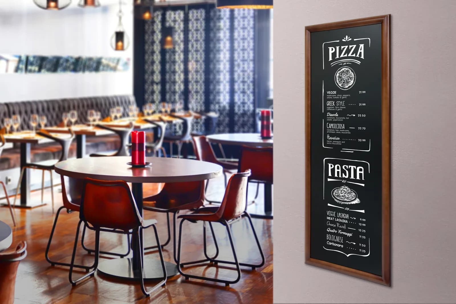 Securit® Holz-Kreidetafel lang, lackiert – 56×150cm inkl. Wandbefestigung — Securit® by Montandor — In situ