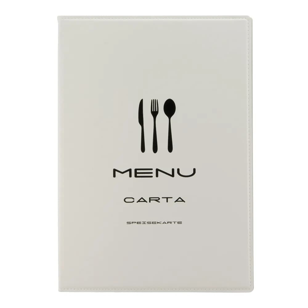 Securit® Porta-menús A4 «Trendy» - Blanc - Símil pell - 4 vistes - Fi de sèrie — CARTA MENÚ Securit® by Montandor