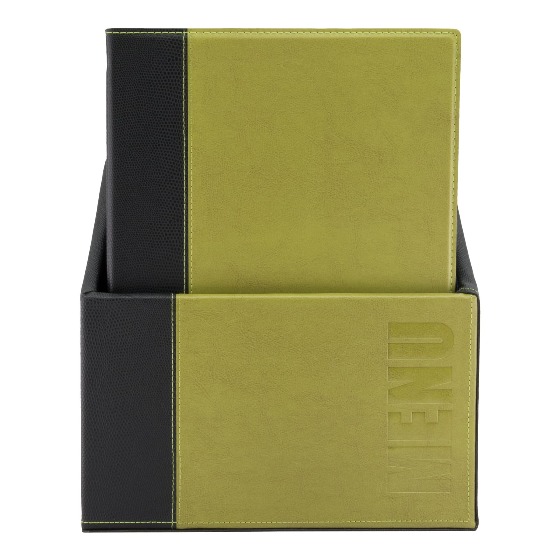 Securit® Boite contenant 20 Protège-menus A4 "Trendy" - Vert - Simili-cuir - 4 vues
