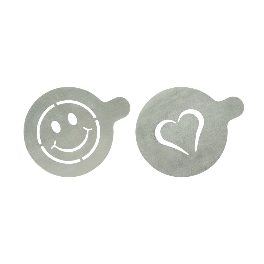 Securit® Lot de 2 Pochoirs à café - Emoji & Cœur - Acier inoxydable - Pour baristas et amateurs de latte art