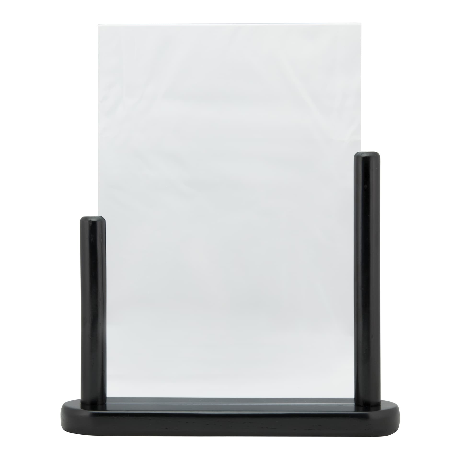 Securit® Porte‑affiche transparent A4 - Vertical - Acrylique - Socle en bois finition hêtre laqué noir - Double-face