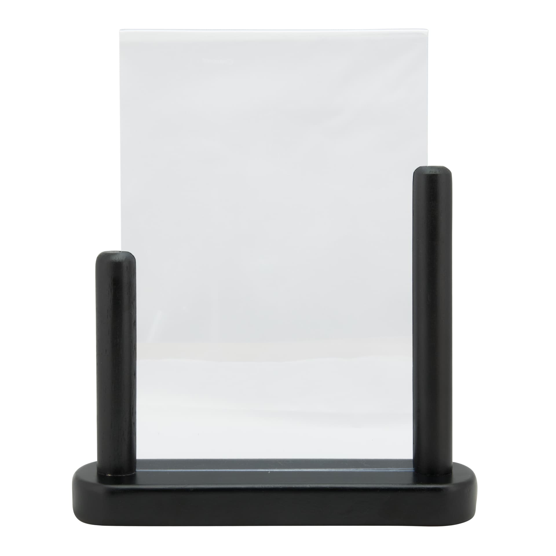 Securit® Porte‑affiche transparent A5 - Vertical - Acrylique - Socle en bois finition hêtre laqué noir - Double-face