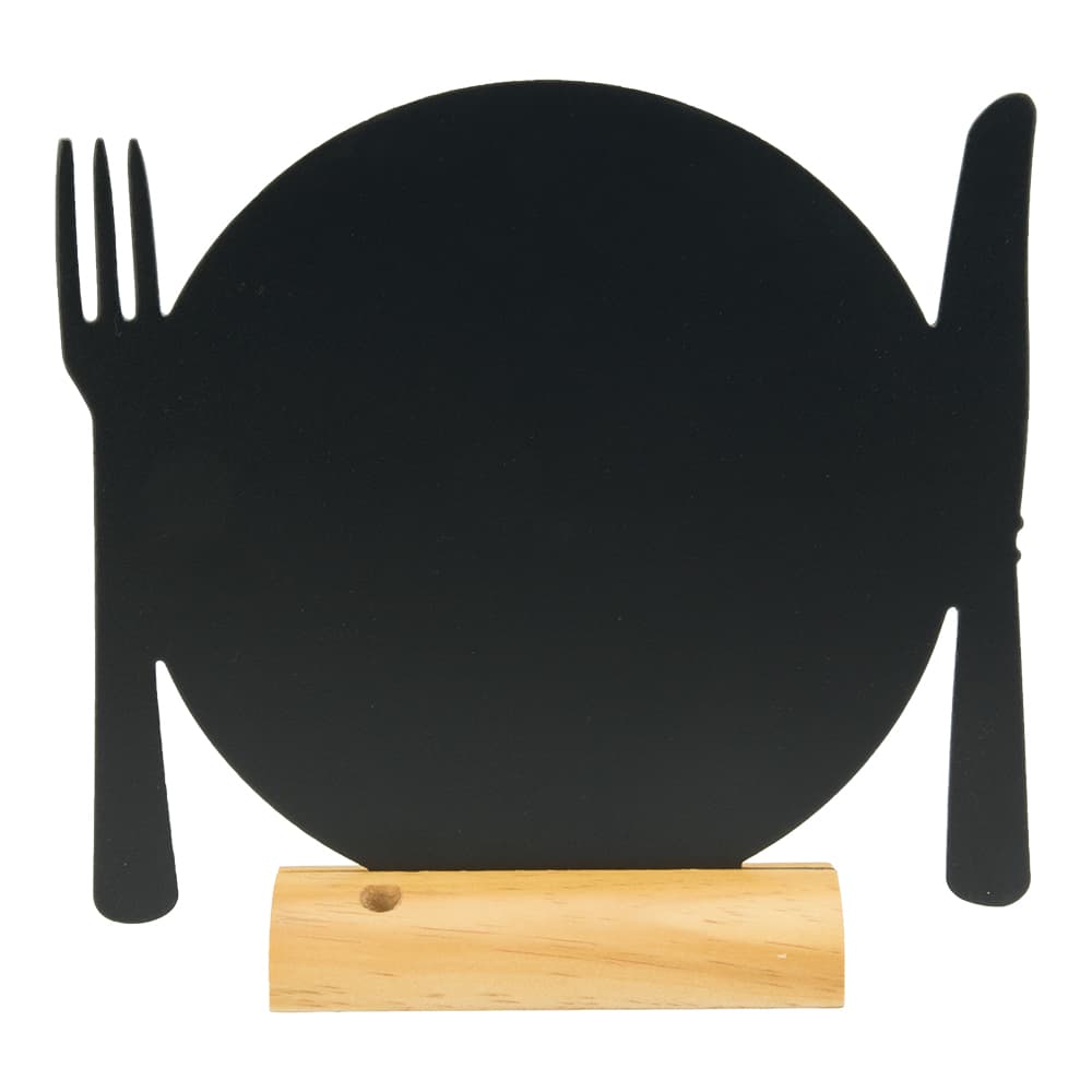 Securit® Ardoise de table - Silhouette Assiette - Socle en bois - Feutre-craie inclus
