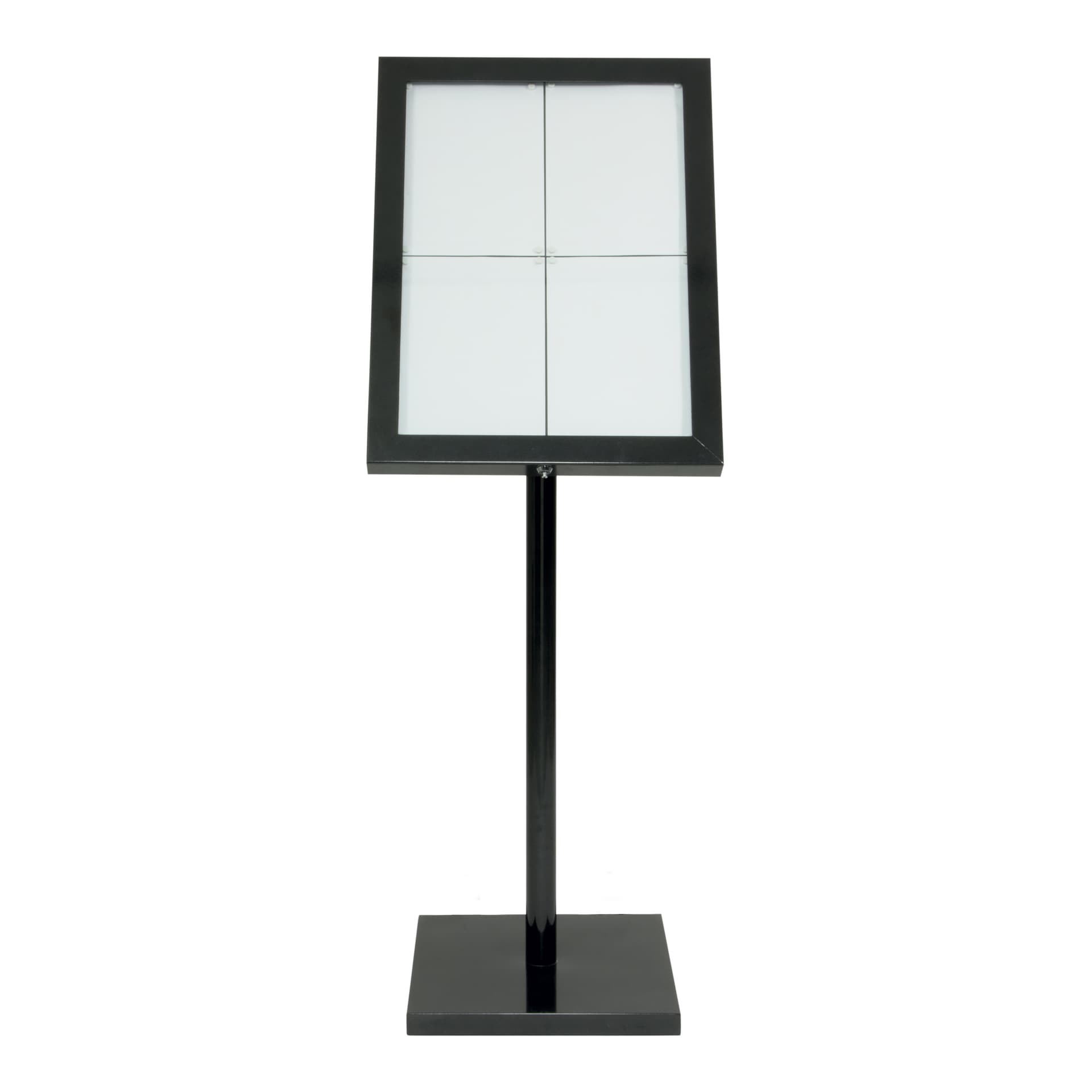 Securit® Présentoir porte-menu LED A4 "Black Star" - Acier vernis noir - Ensemble complet avec pied + socle - 4 vues