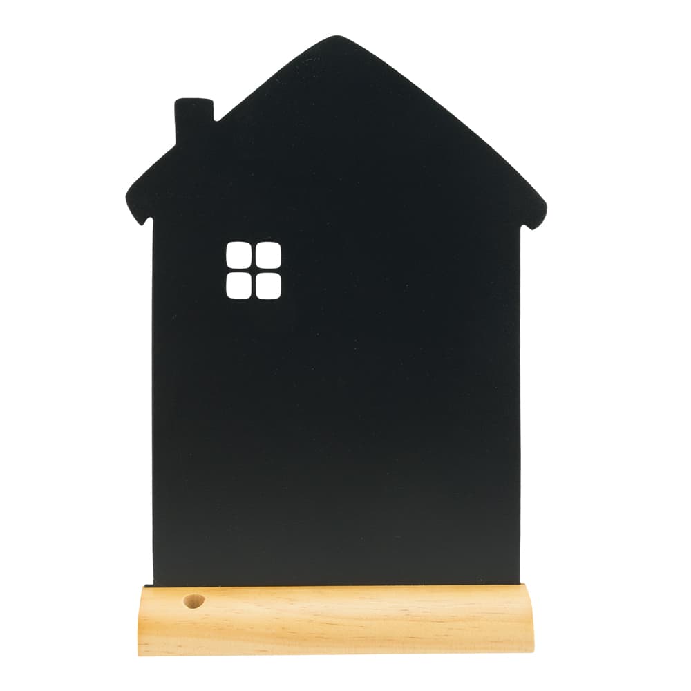 Securit® Ardoise de table - Silhouette Maison - Socle en bois - Feutre-craie inclus