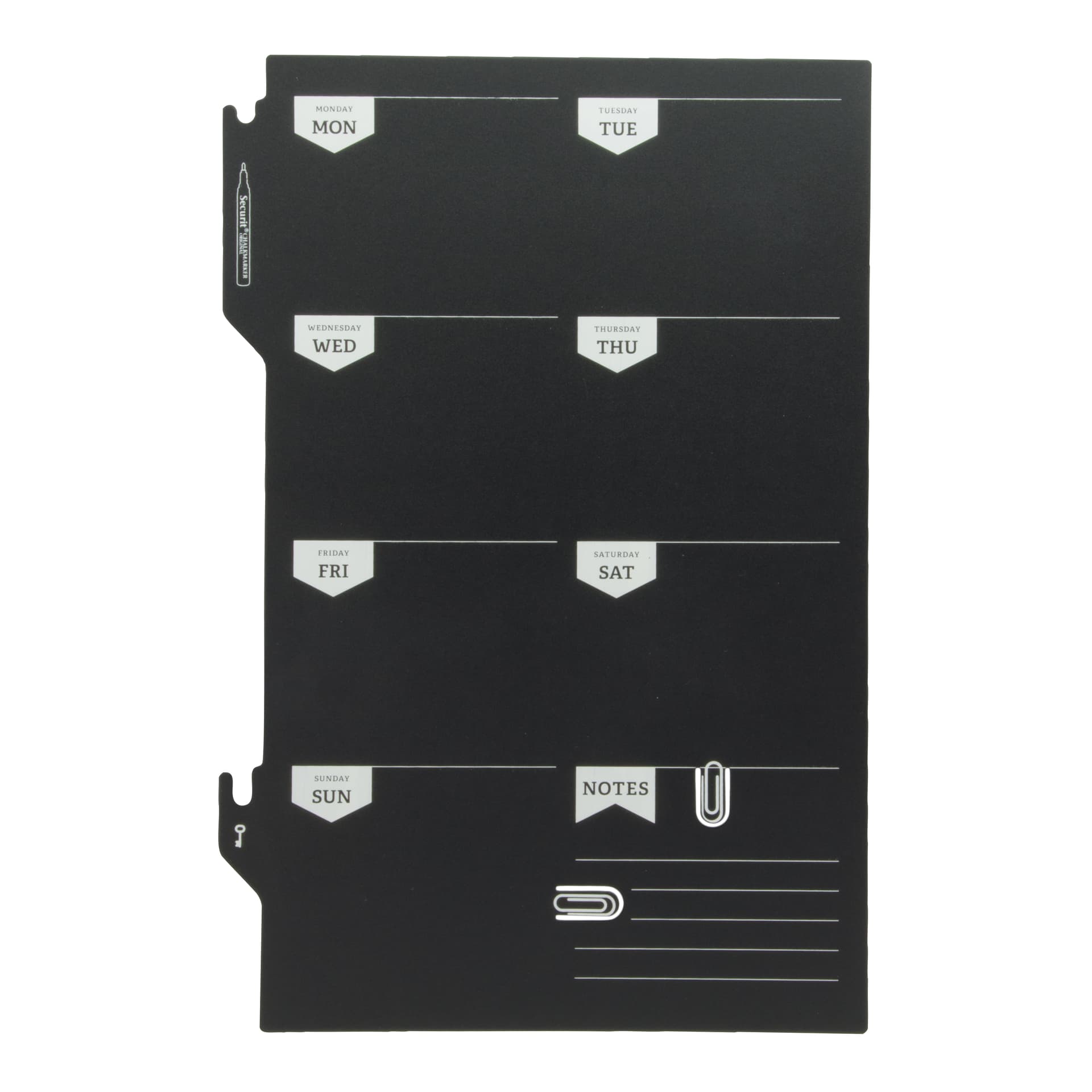 Securit® Ardoise murale - Planificateur de semaine - Feutre-craie et kit velcro pour accrochage mural inclus - Fin de sé