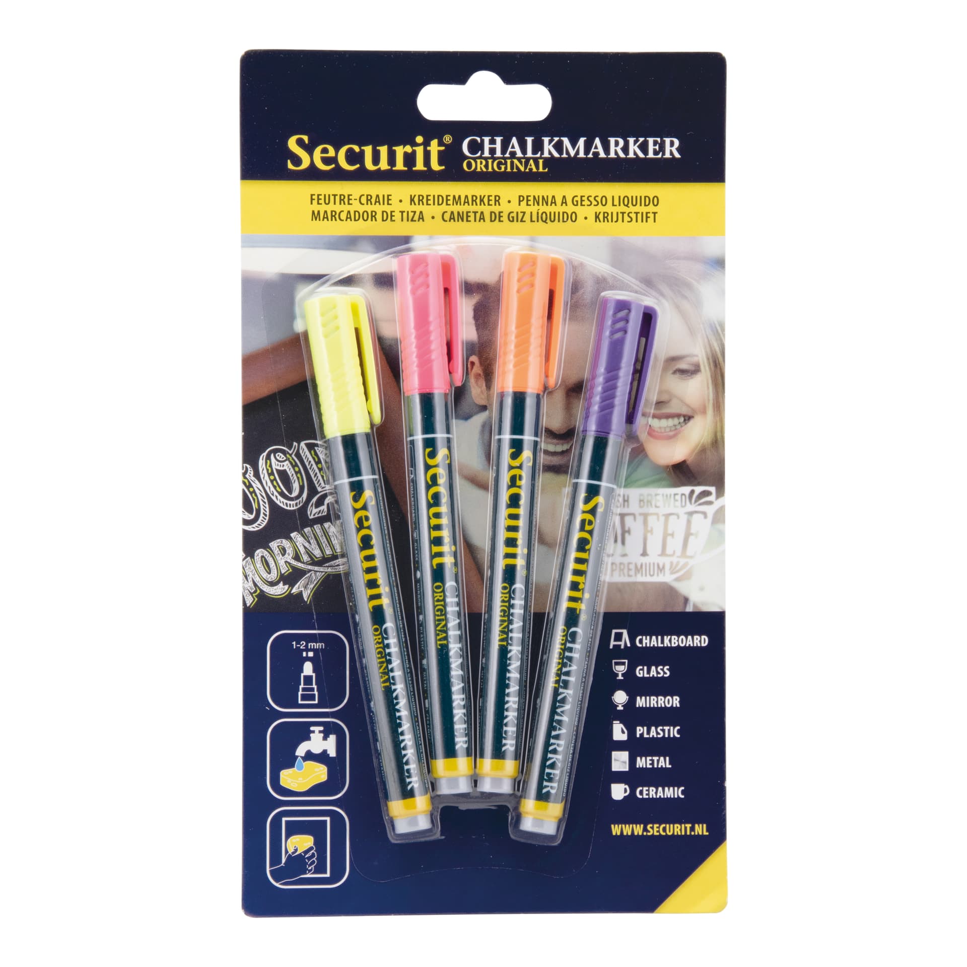 Securit® Set di 4 pennarelli gesso liquido colorati tropicali - Punta 1-2mm