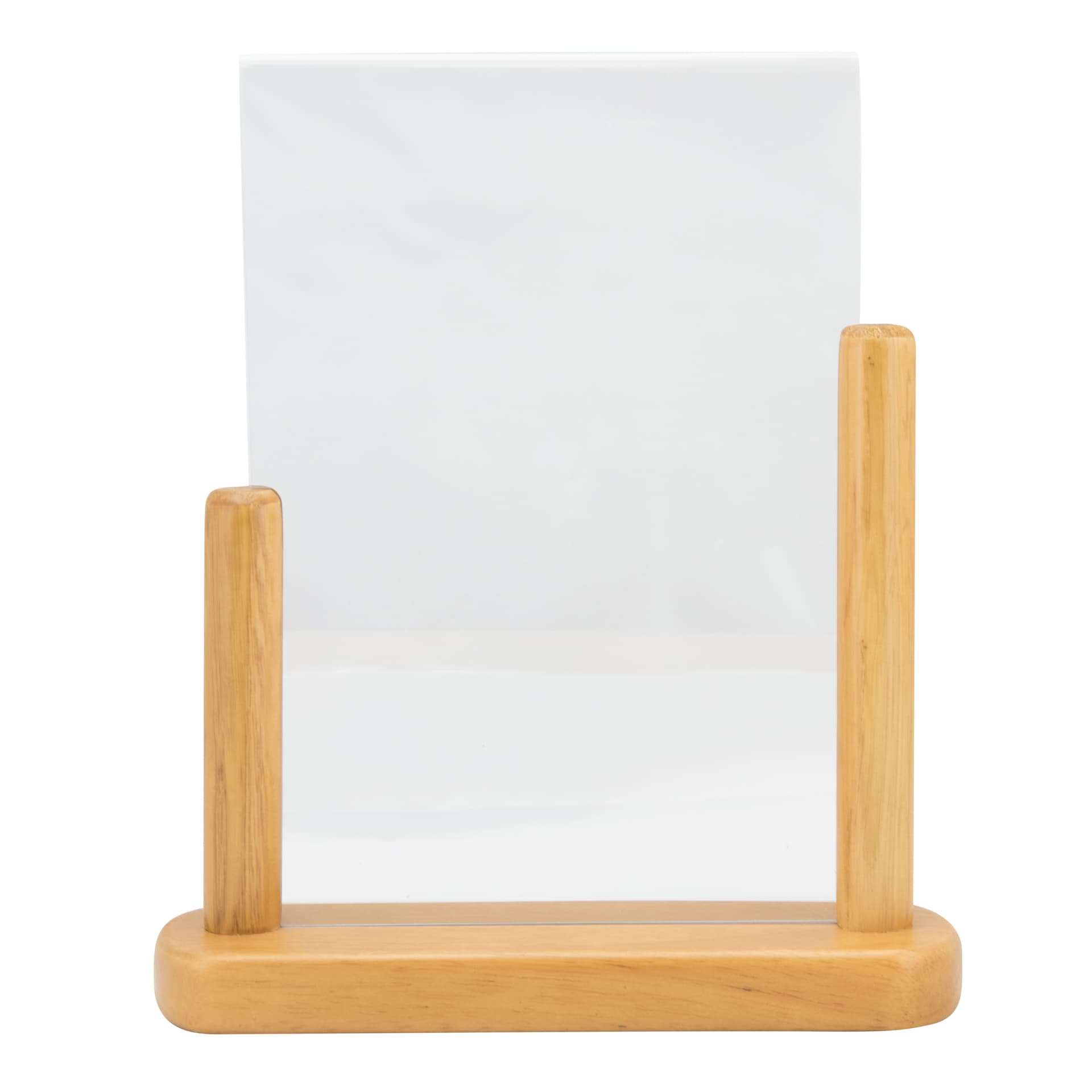 Securit® Porte‑affiche transparent A5 - Acrylique - Socle en bois finition teck laqué - Double-face