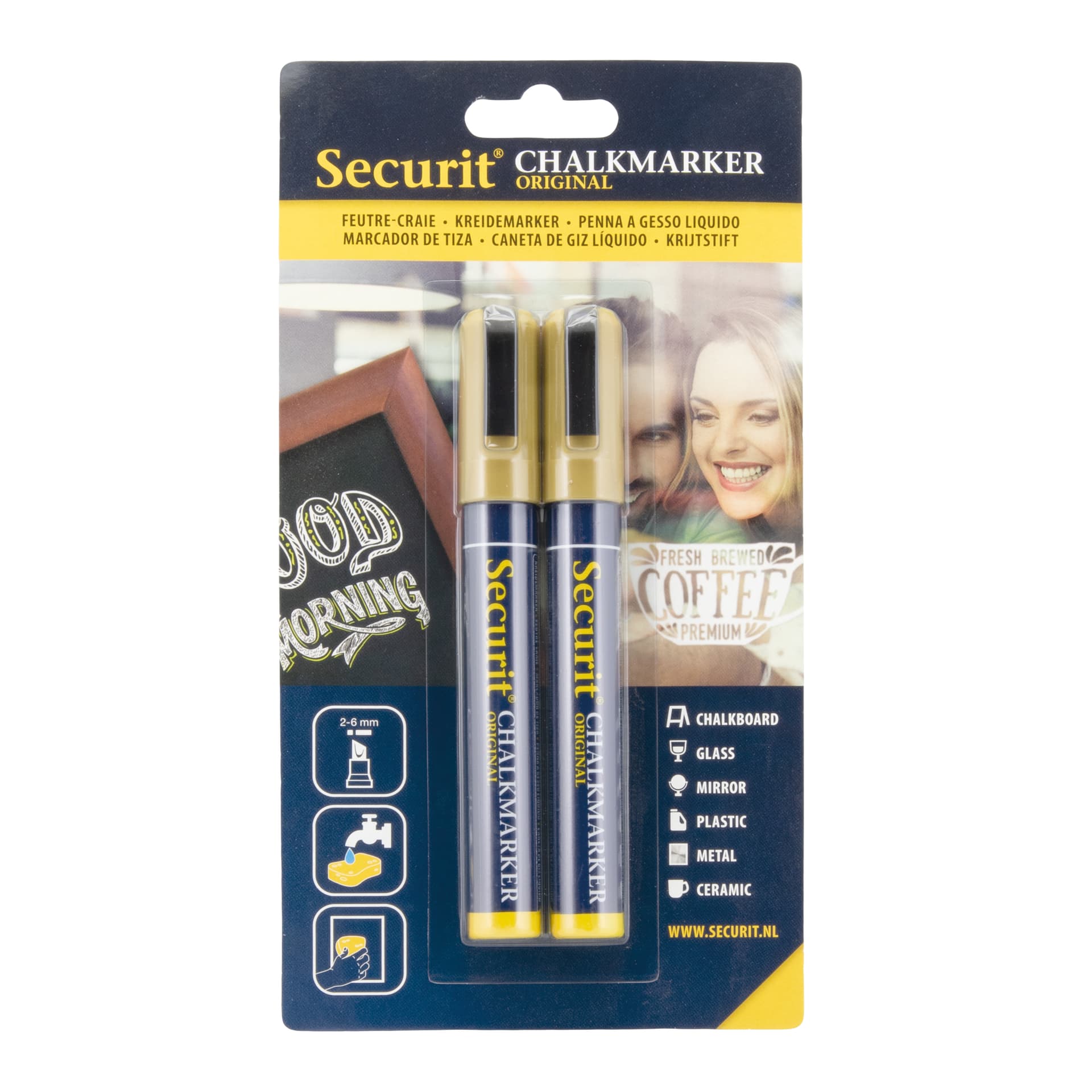 Securit® Set di 2 pennarelli gesso liquido oro - Punta 2-6mm