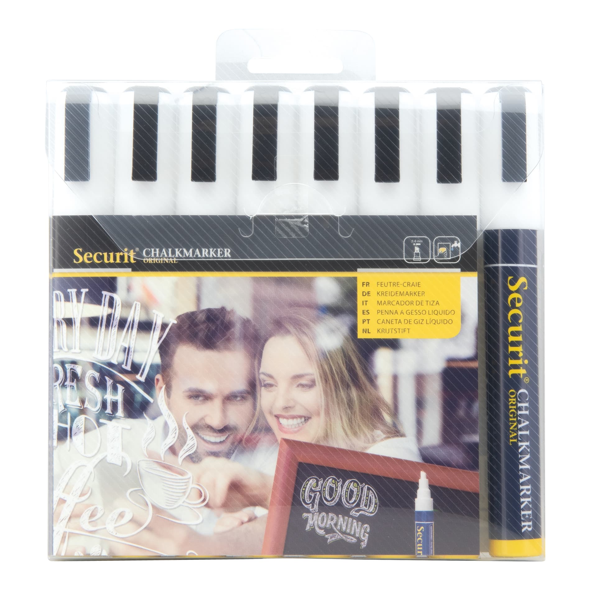 Securit® Lot de 8 Feutres-craie à encre liquide - Blanc - Taille de mine 2-6mm biseautée