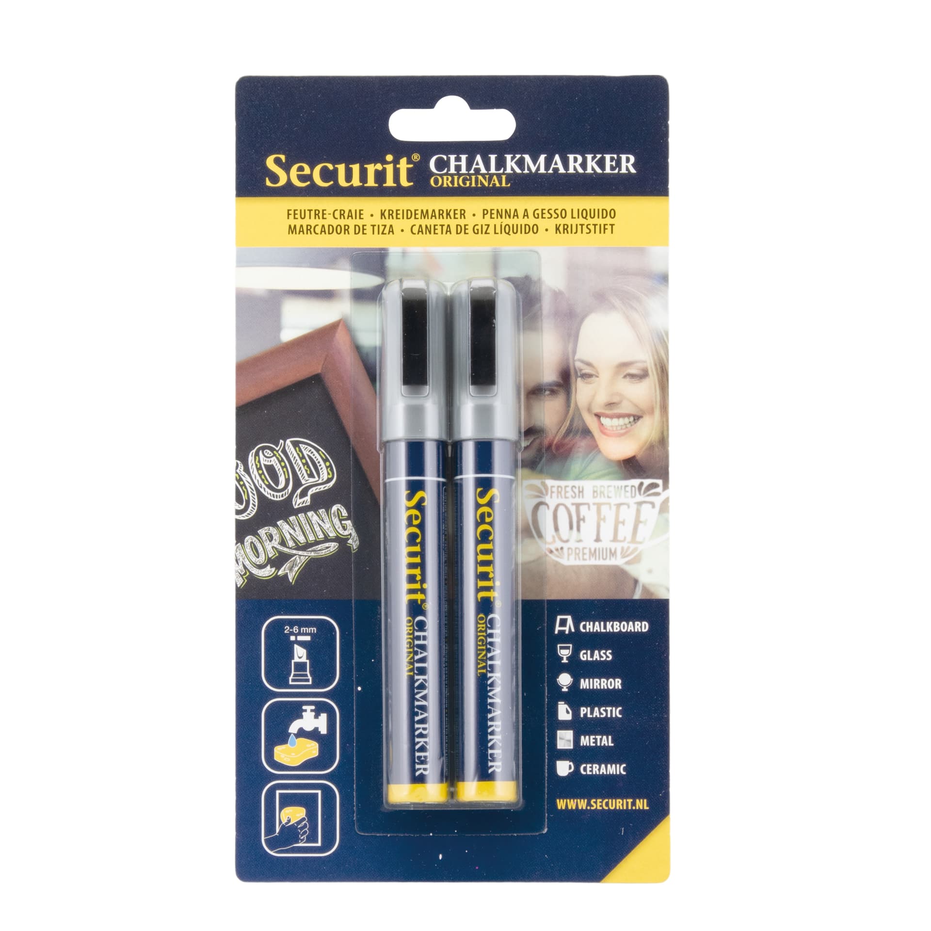 Securit® Set di 2 pennarelli gesso liquido argento - Punta 2-6mm