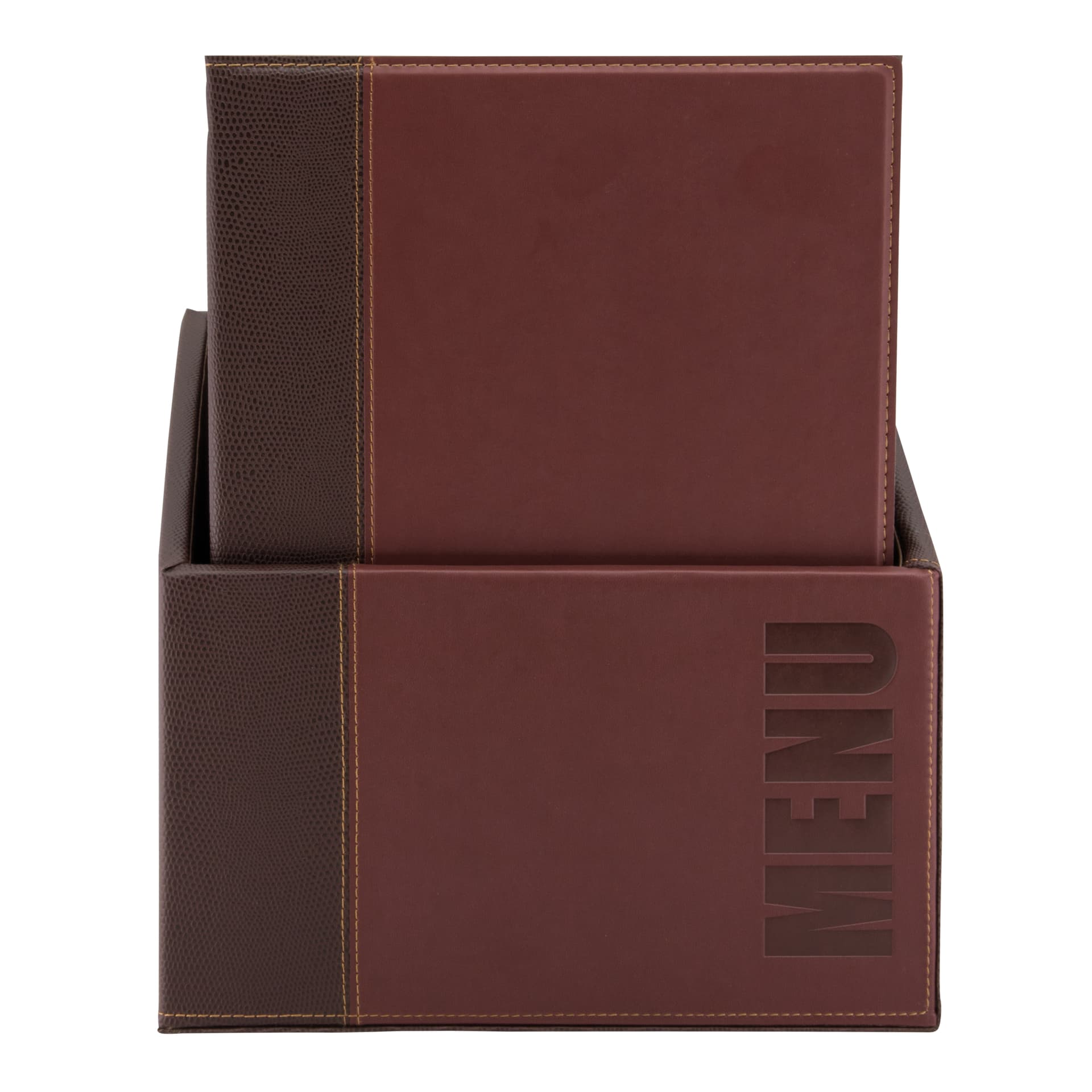Securit® Boite contenant 20 Protège-menus A4 "Trendy" - Bordeaux - Simili-cuir - 4 vues