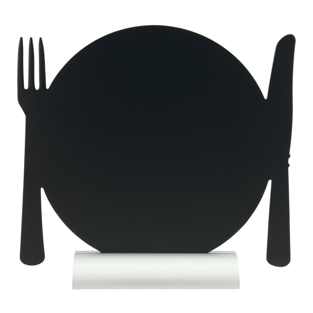 Securit® Ardoise de table - Silhouette Assiette - Socle en aluminium - Feutre-craie inclus