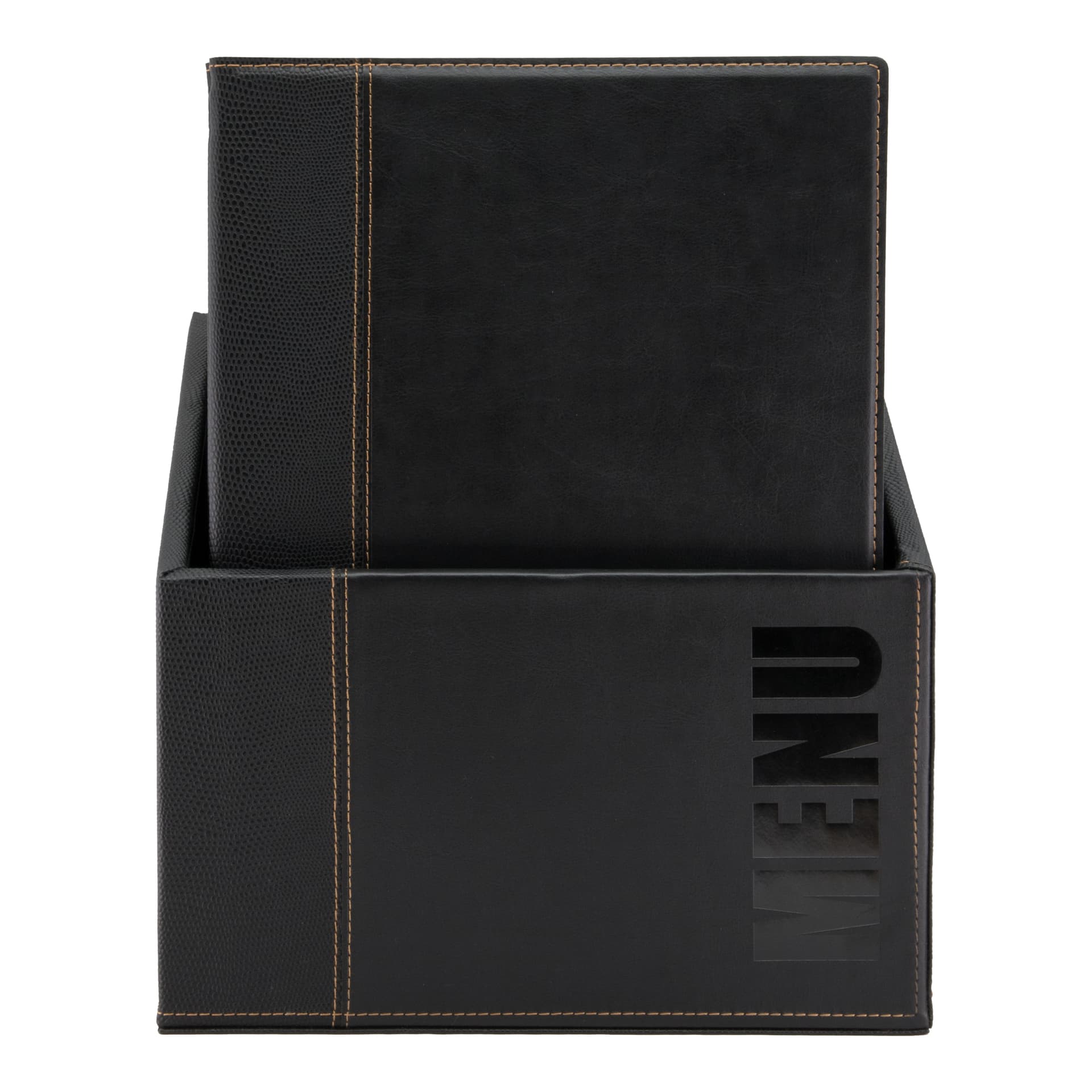 Securit® Boite contenant 20 Protège-menus A4 "Trendy" - Noir - Simili-cuir - 4 vues