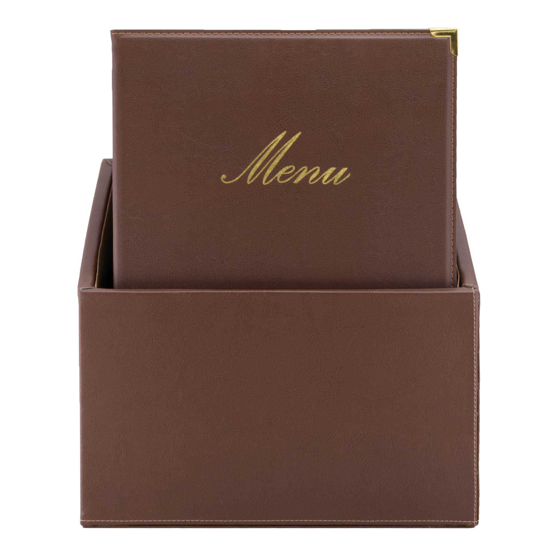 Securit® Cartas Menu Clássico Símile Couro A4 (x20) + Caixa - Castanho - 1 inserto duplo por menu