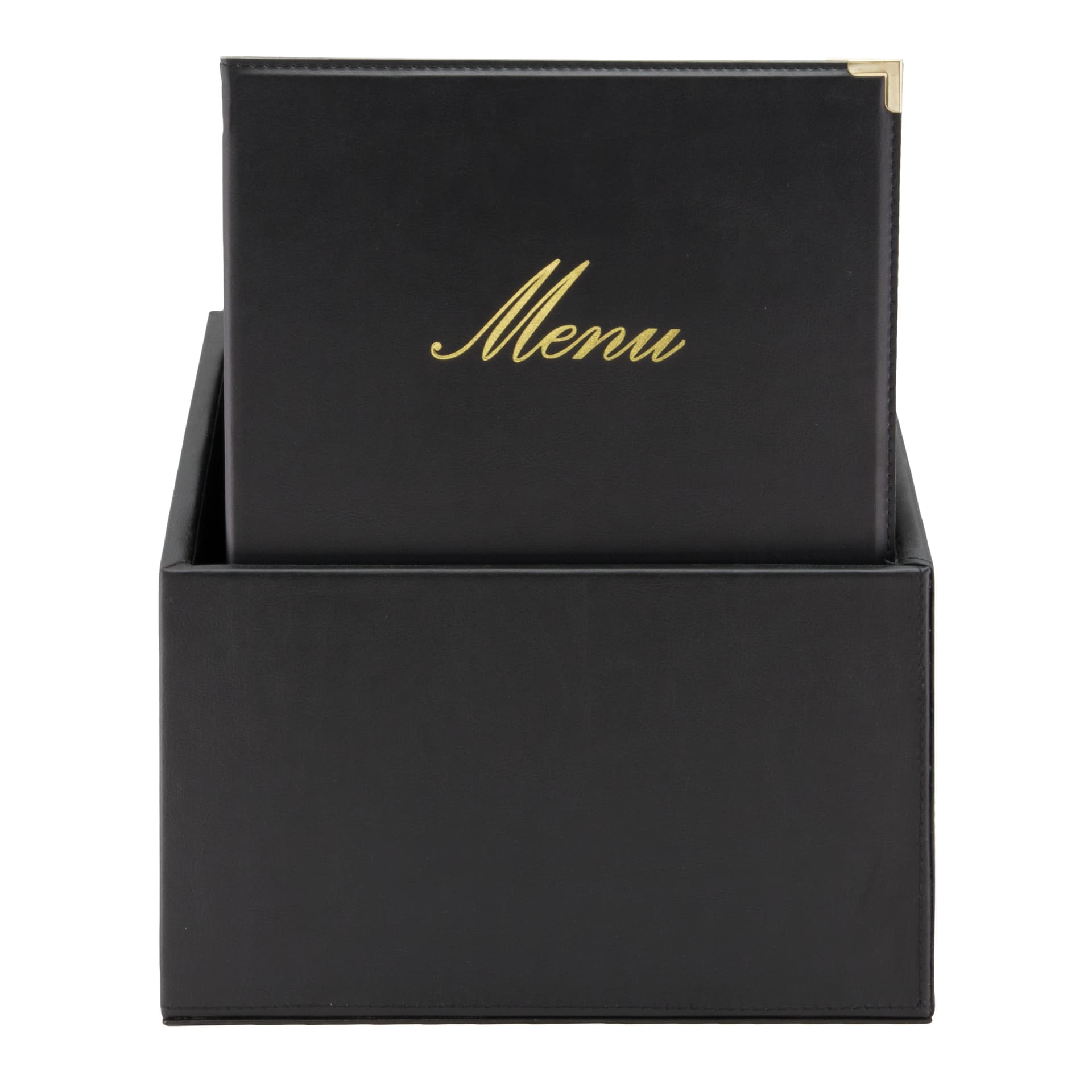 Securit® Cartas Menu Clássico Símile Couro A4 (x20) + Caixa - Preto - 1 inserto duplo por menu