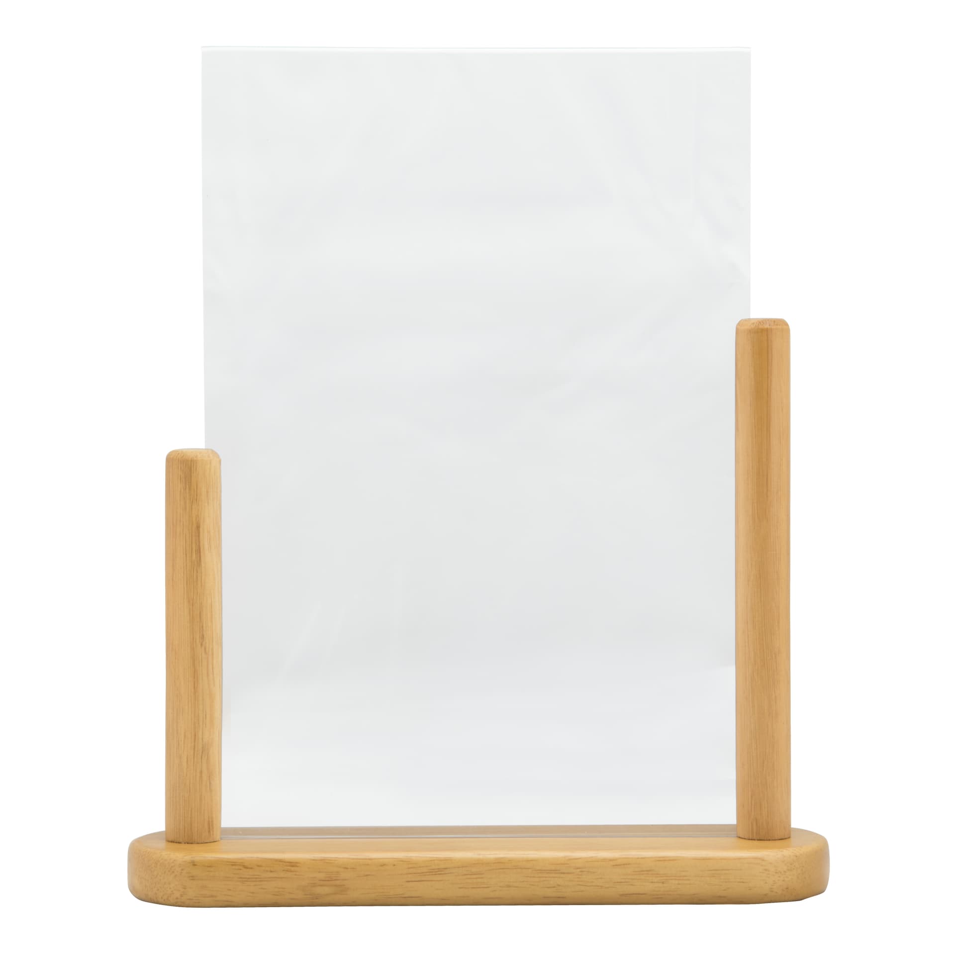 Securit® Porte‑affiche transparent A4 - Acrylique - Socle en bois finition teck laqué - Double-face