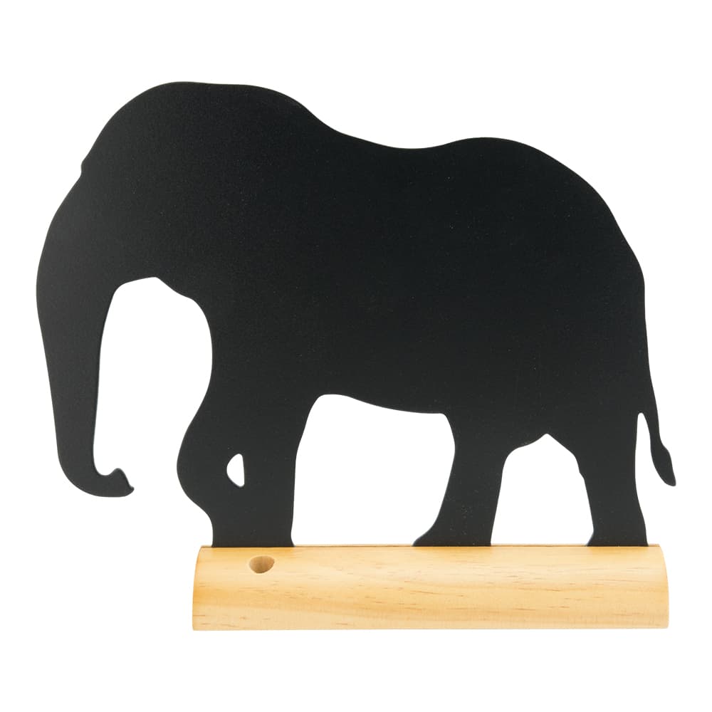 Securit® Ardoise de table - Silhouette Éléphant - Socle en bois - Feutre-craie inclus