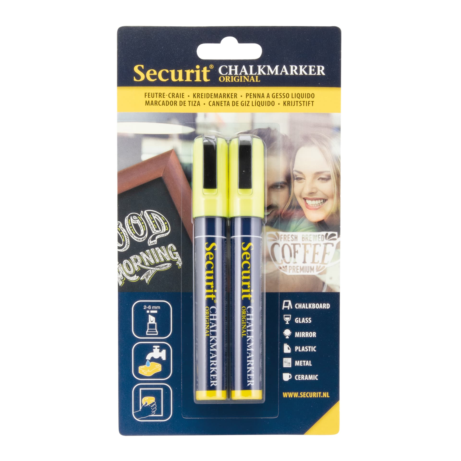 Securit® Set di 2 pennarelli gesso liquido giallo - Punta 2-6mm