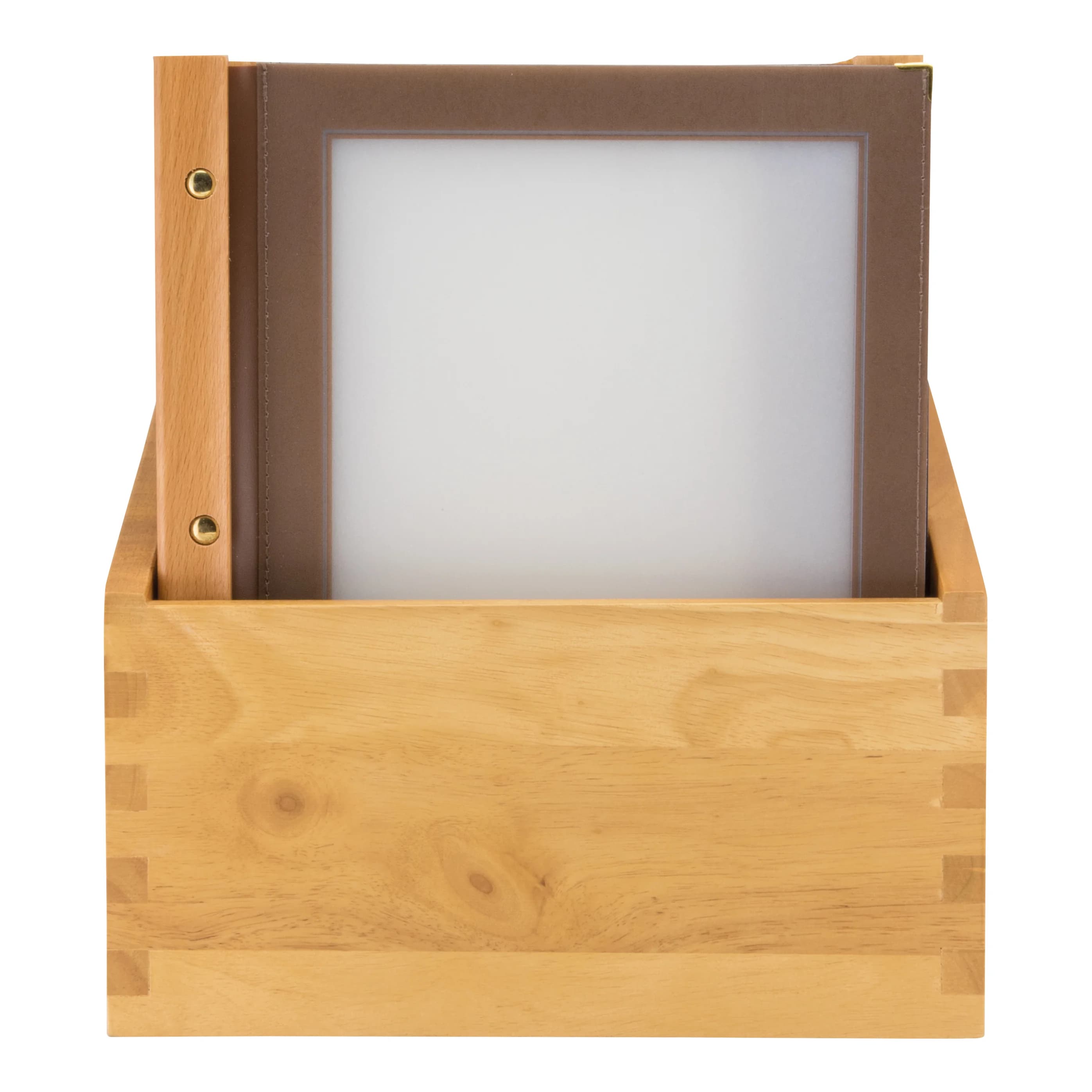 Securit® Boite contenant 20 Protège-menus A4 "Wood" - Marron - Bois finition teck - 4 vues