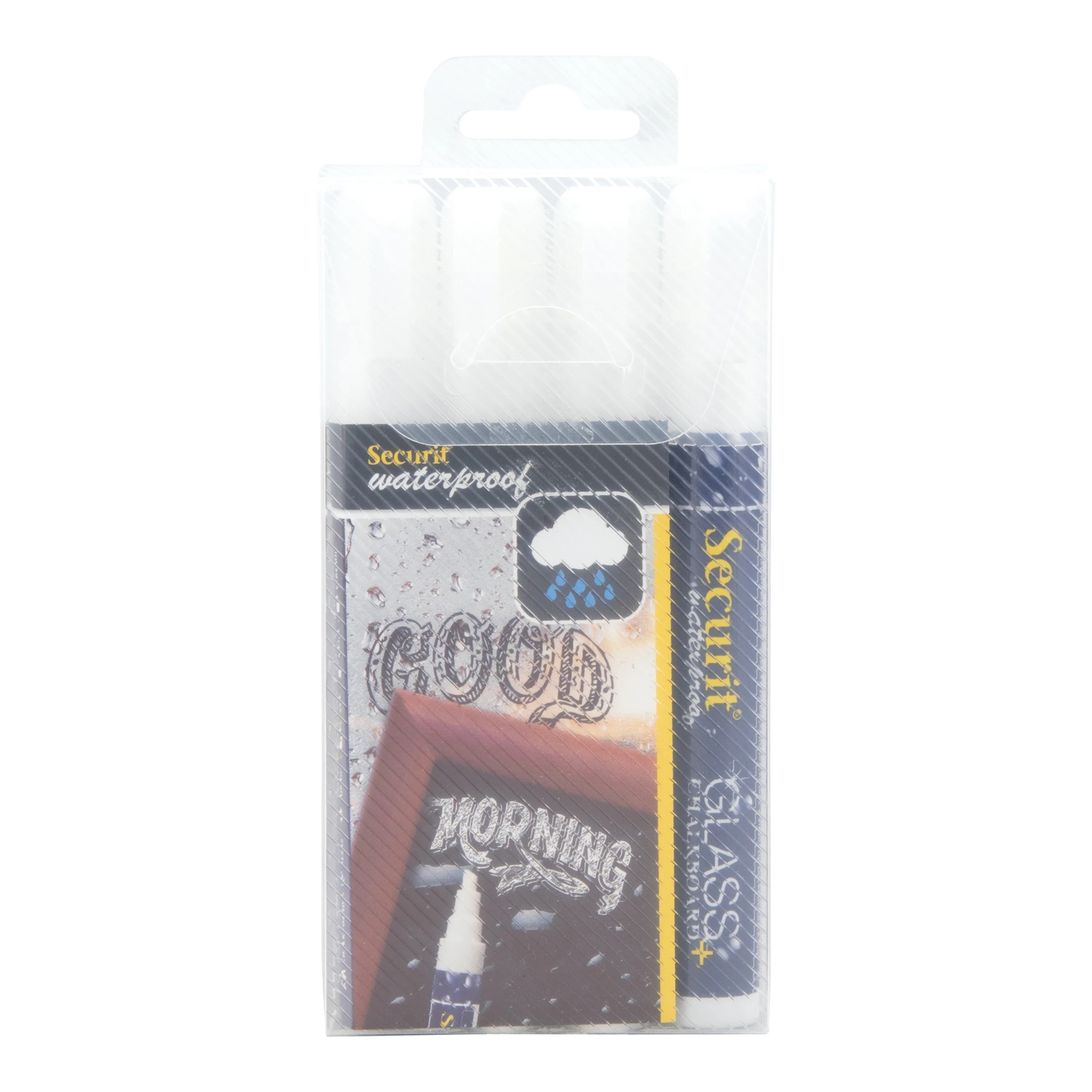 Securit® Lot de 4 Feutres-craie à encre liquide Waterproof - Blanc - Taille de mine 2-6mm biseautée