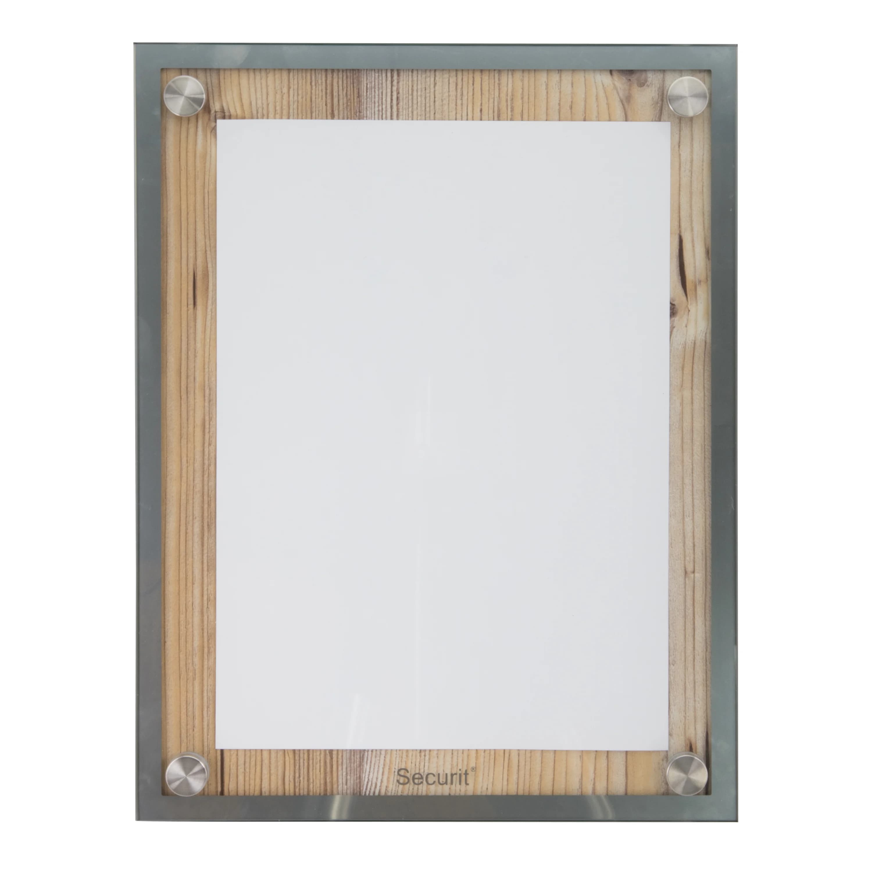 Securit® Présentoir porte-menu  A4 "Glass Star" - Chêne - Planche en bois avec plaque de verre et coins en acier inoxyda