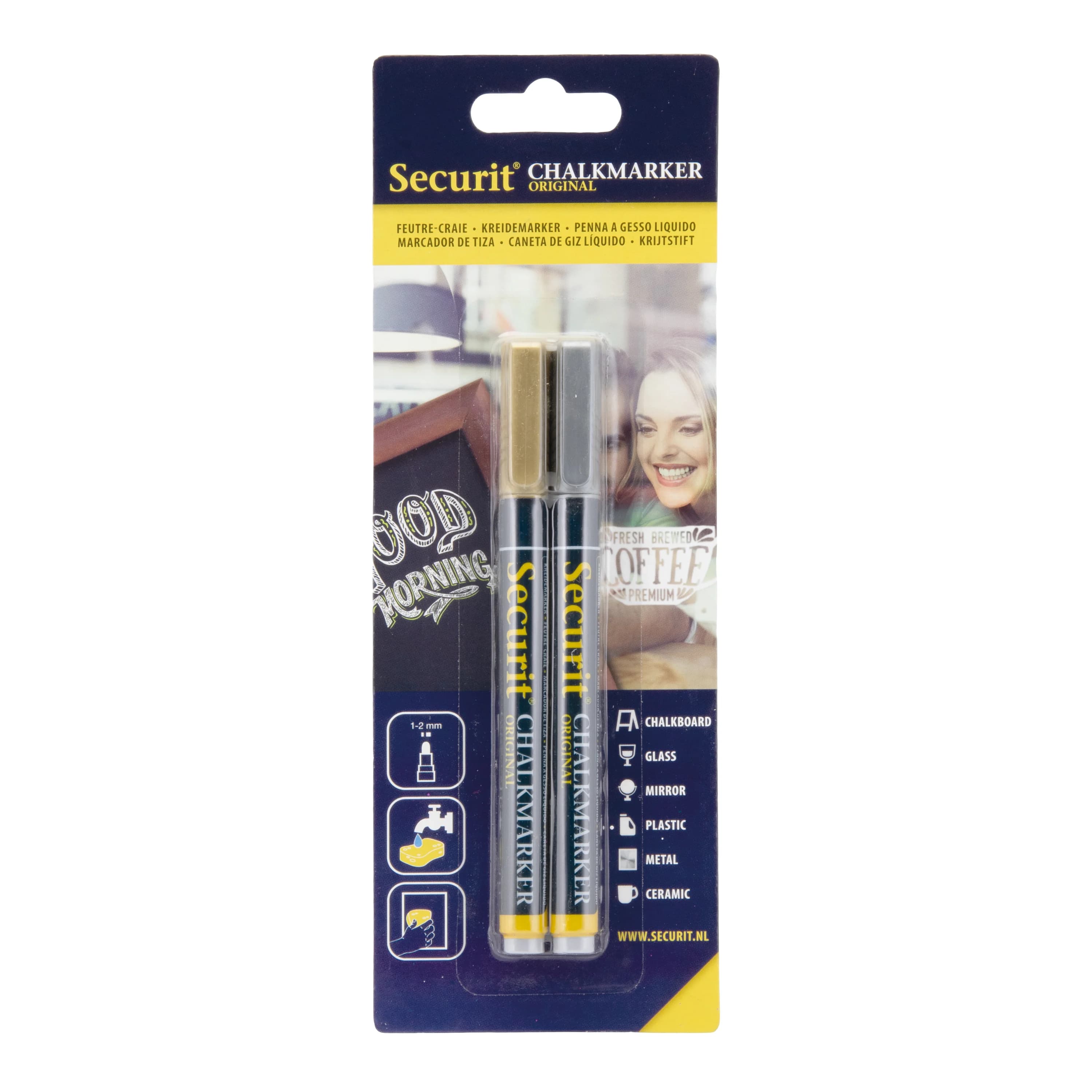 Securit® Lot de 2 Feutres-craie à encre liquide - Doré et Argenté - Taille de mine 1-2mm obus