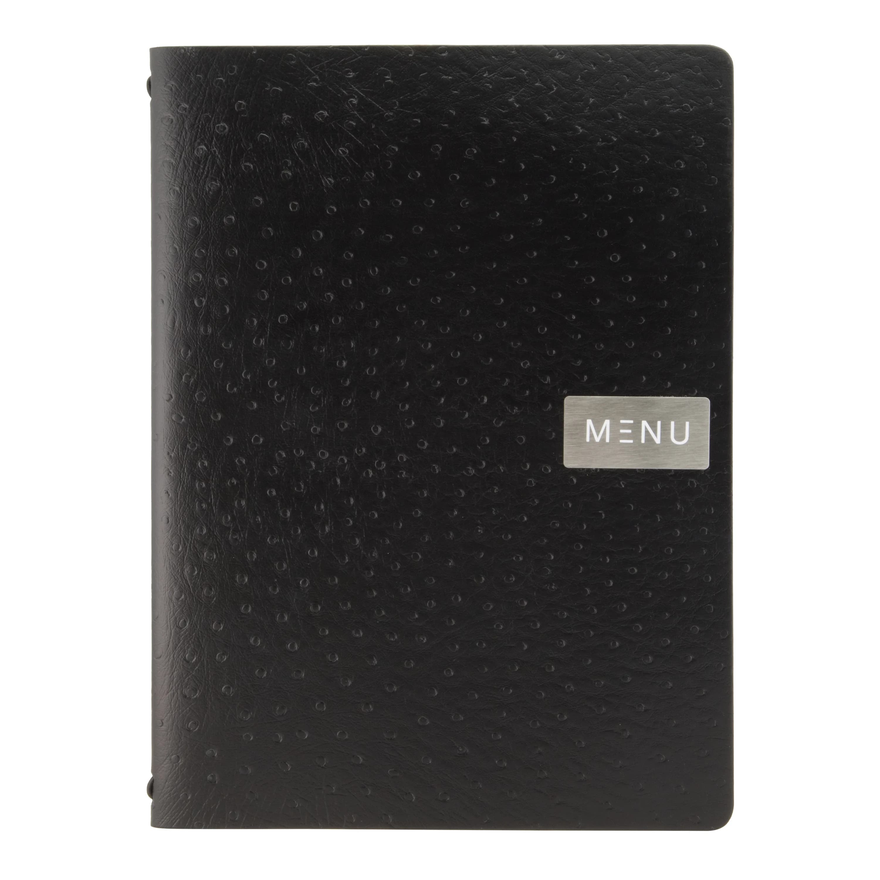 Securit® Protège-menu A4 "Leather" - Noir - Ligne "Ego" - 100% cuir écologique - Plaque "Menu" + plaque vierge incluses