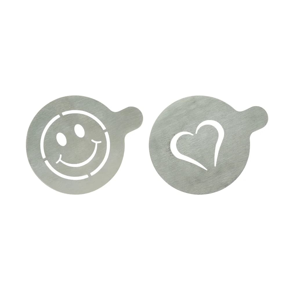 Securit® Lot de 2 Pochoirs à café - Emoji & Cœur - Acier inoxydable - Pour baristas et amateurs de latte art