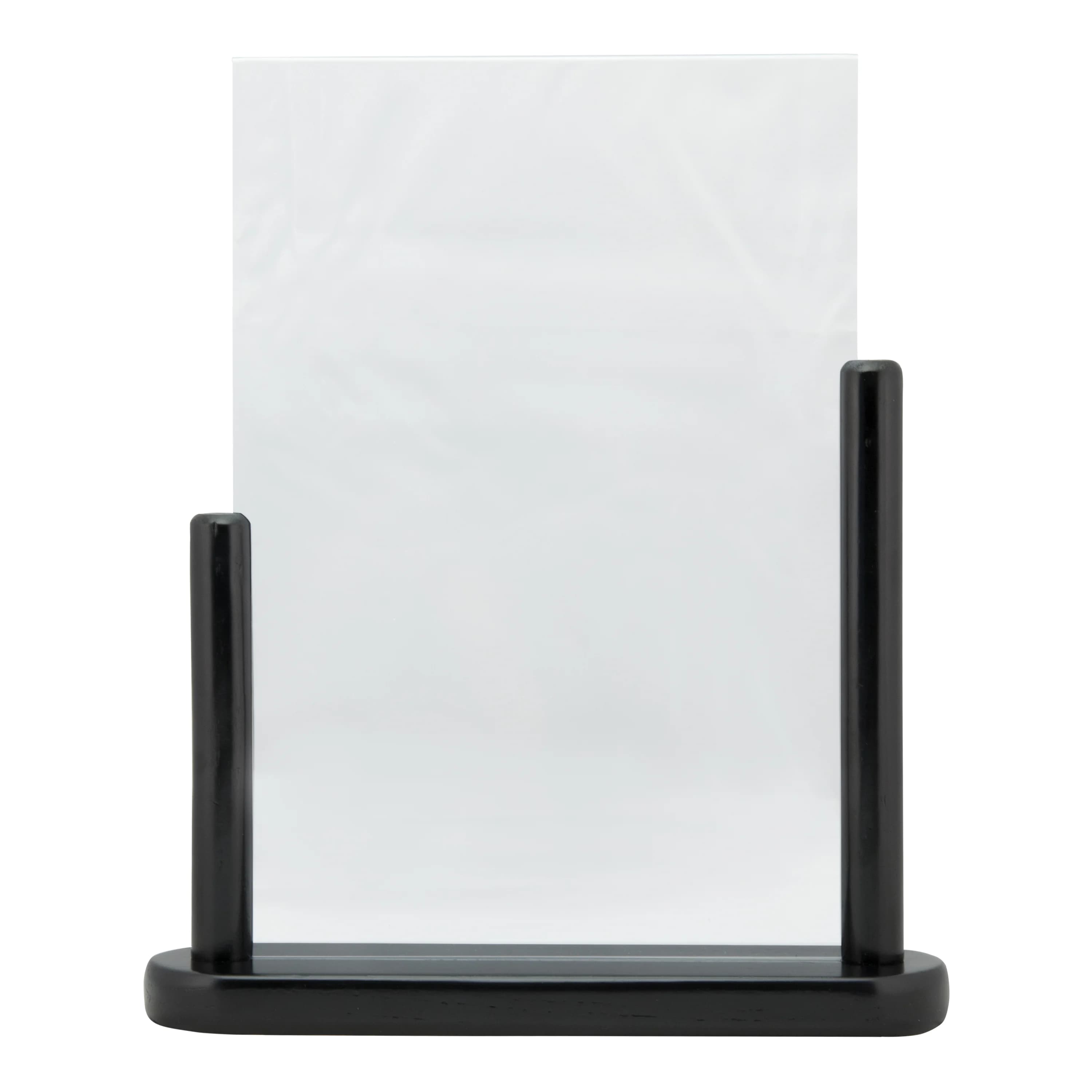 Securit® Porte‑affiche transparent A4 - Vertical - Acrylique - Socle en bois finition hêtre laqué noir - Double-face