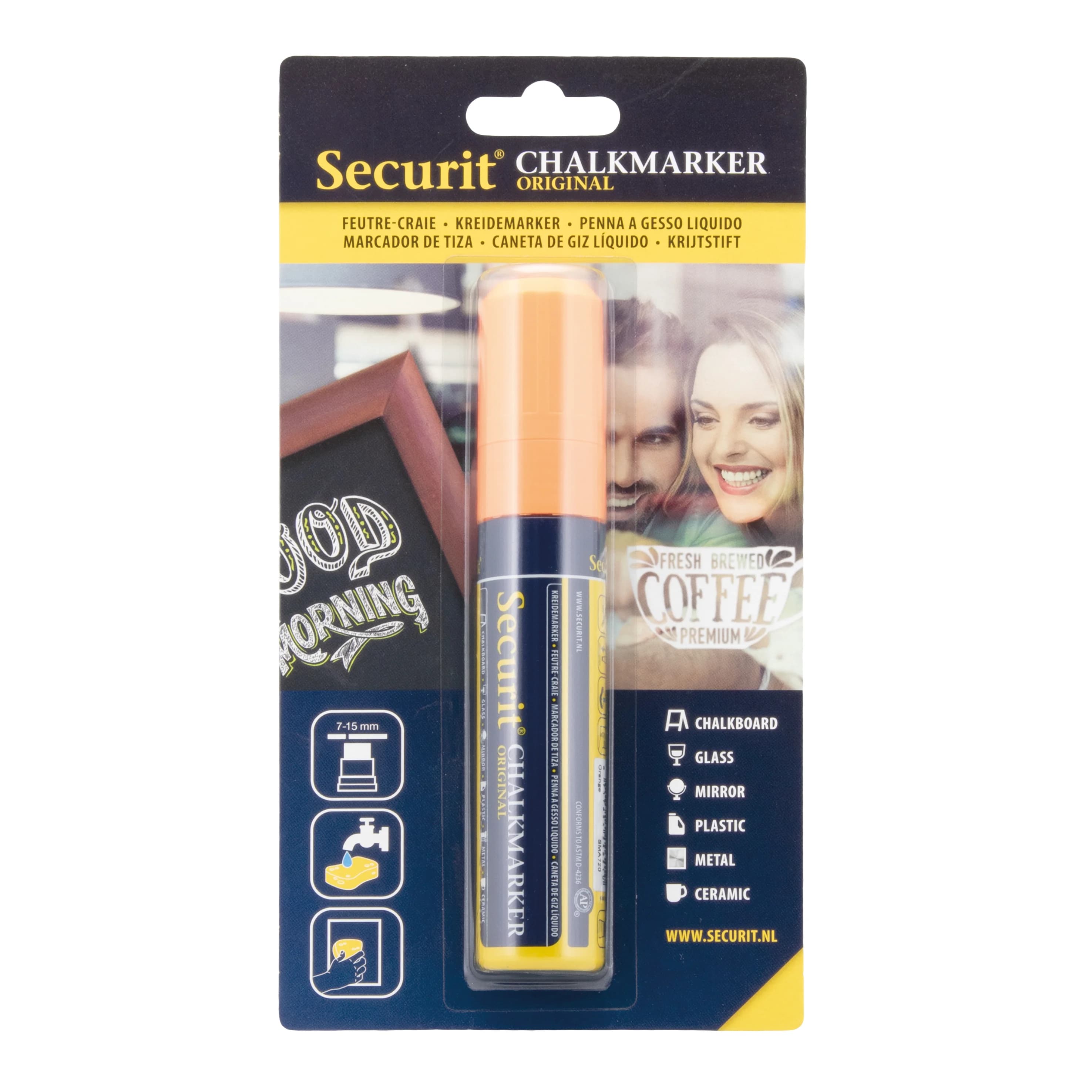 Securit® Feutre-craie à encre liquide - Orange - Taille de mine 7-15mm rectangulaire