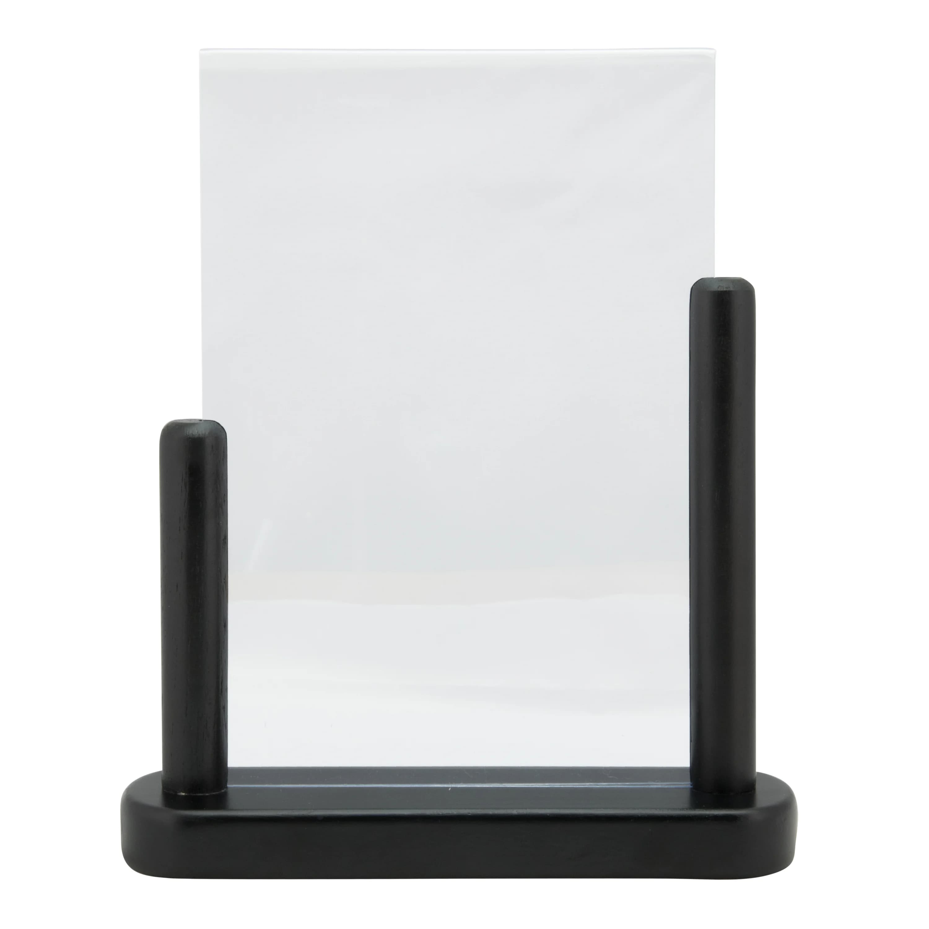 Securit® Porte‑affiche transparent A5 - Vertical - Acrylique - Socle en bois finition hêtre laqué noir - Double-face
