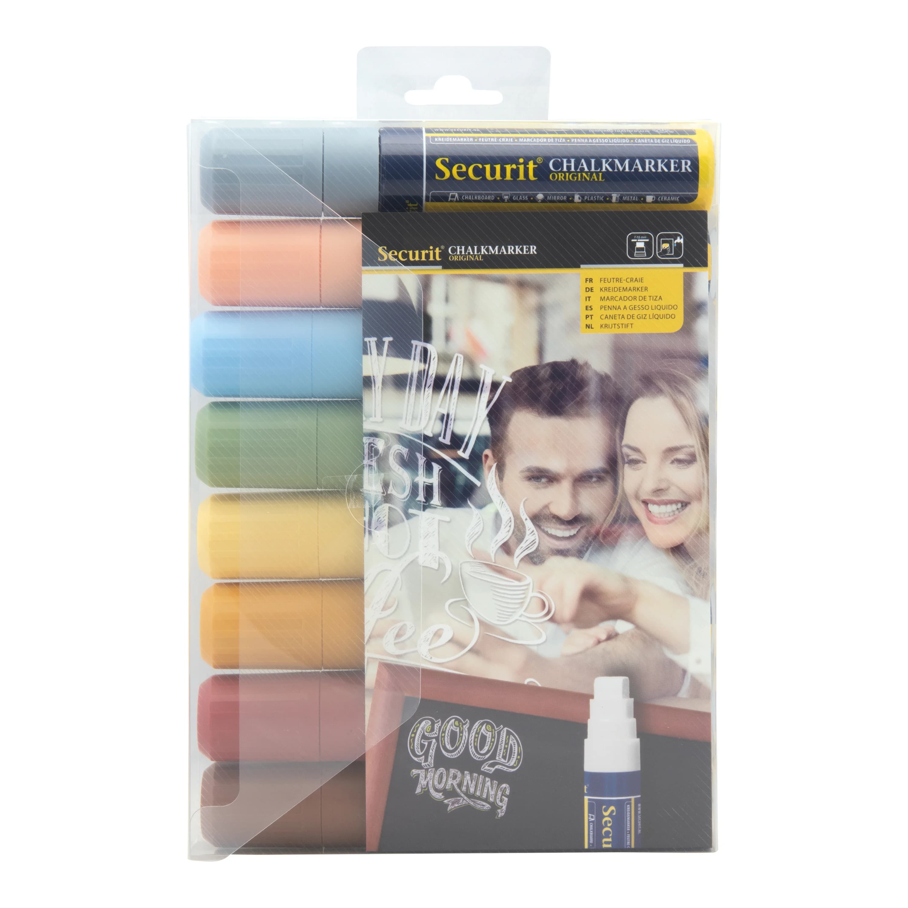 Securit® Lot de 8 Feutres-craie à encre liquide - Coloris de la Terre - Taille de mine 7-15mm rectangulaire