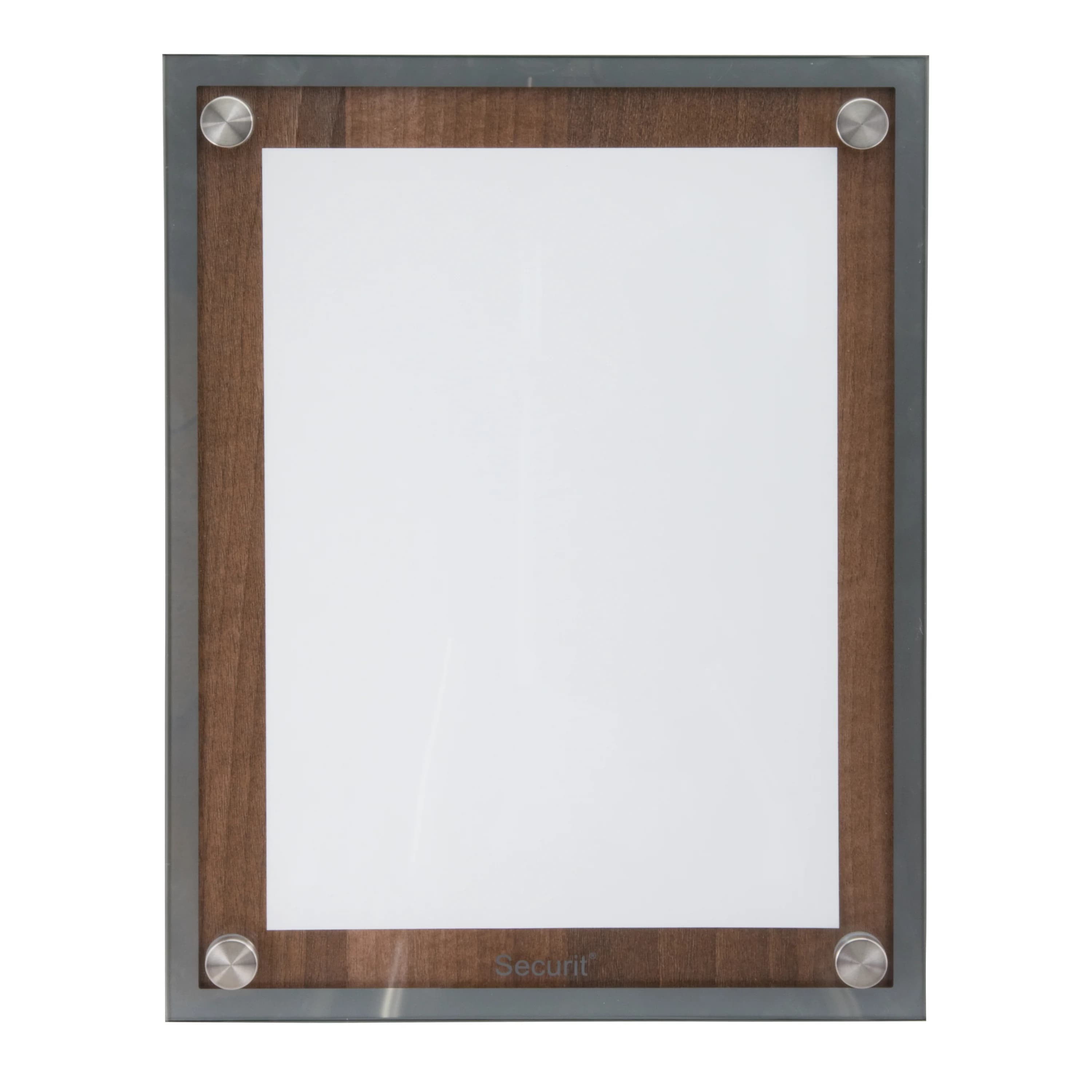 Securit® Présentoir porte-menu  A4 "Glass Star" - Noyer - Planche en bois avec plaque de verre et coins en acier inoxyda