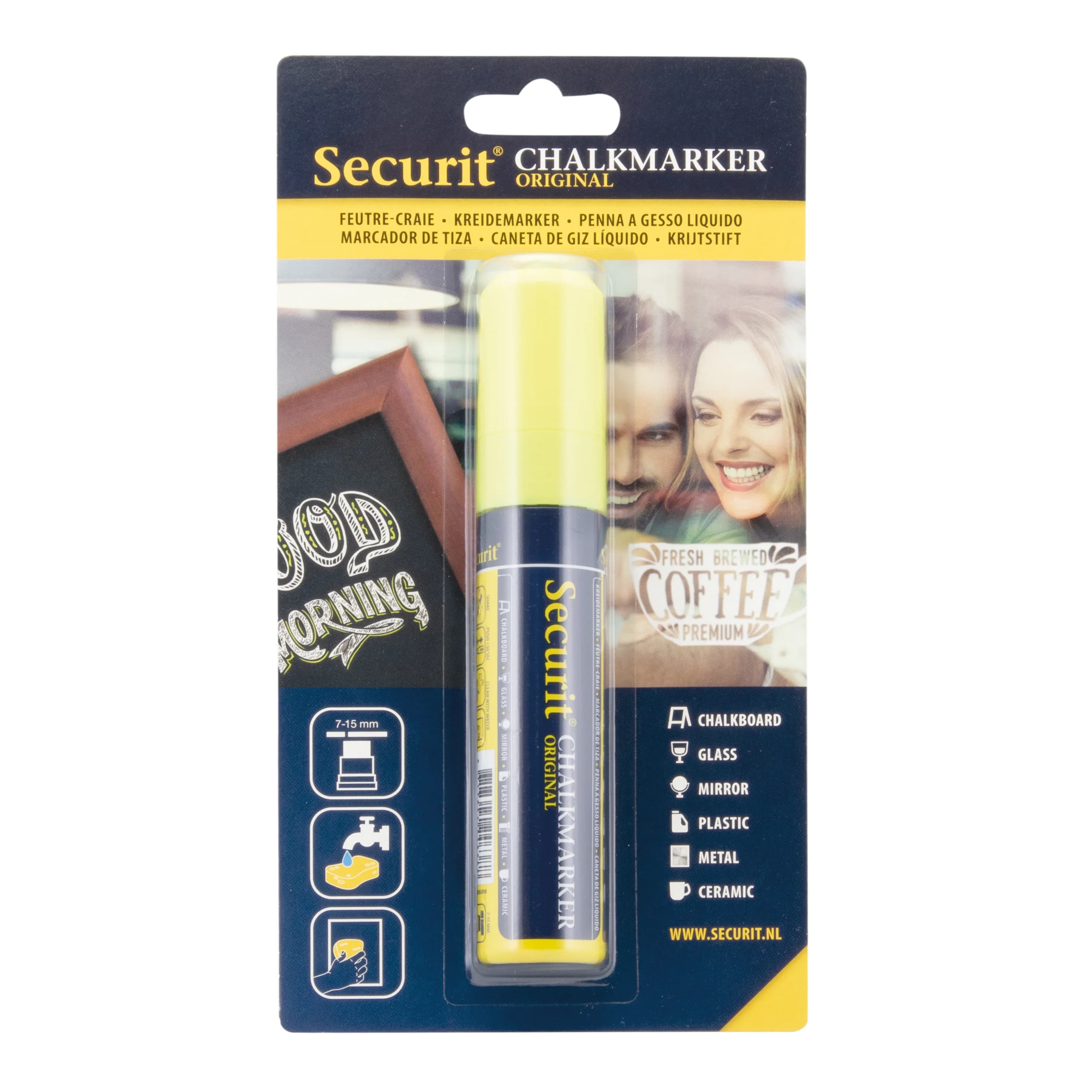 Securit® Feutre-craie à encre liquide - Jaune - Taille de mine 7-15mm rectangulaire
