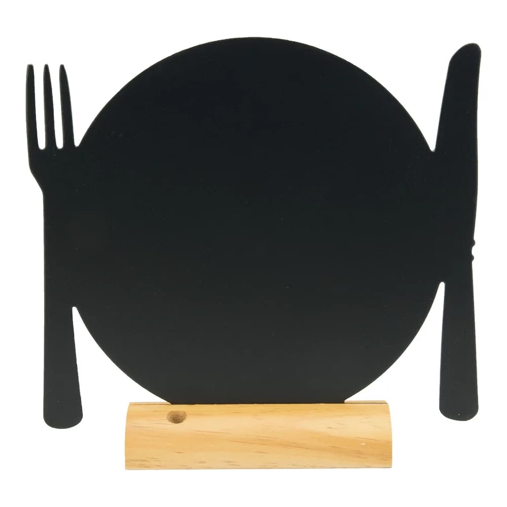 Securit® Ardoise de table - Silhouette Assiette - Socle en bois - Feutre-craie inclus