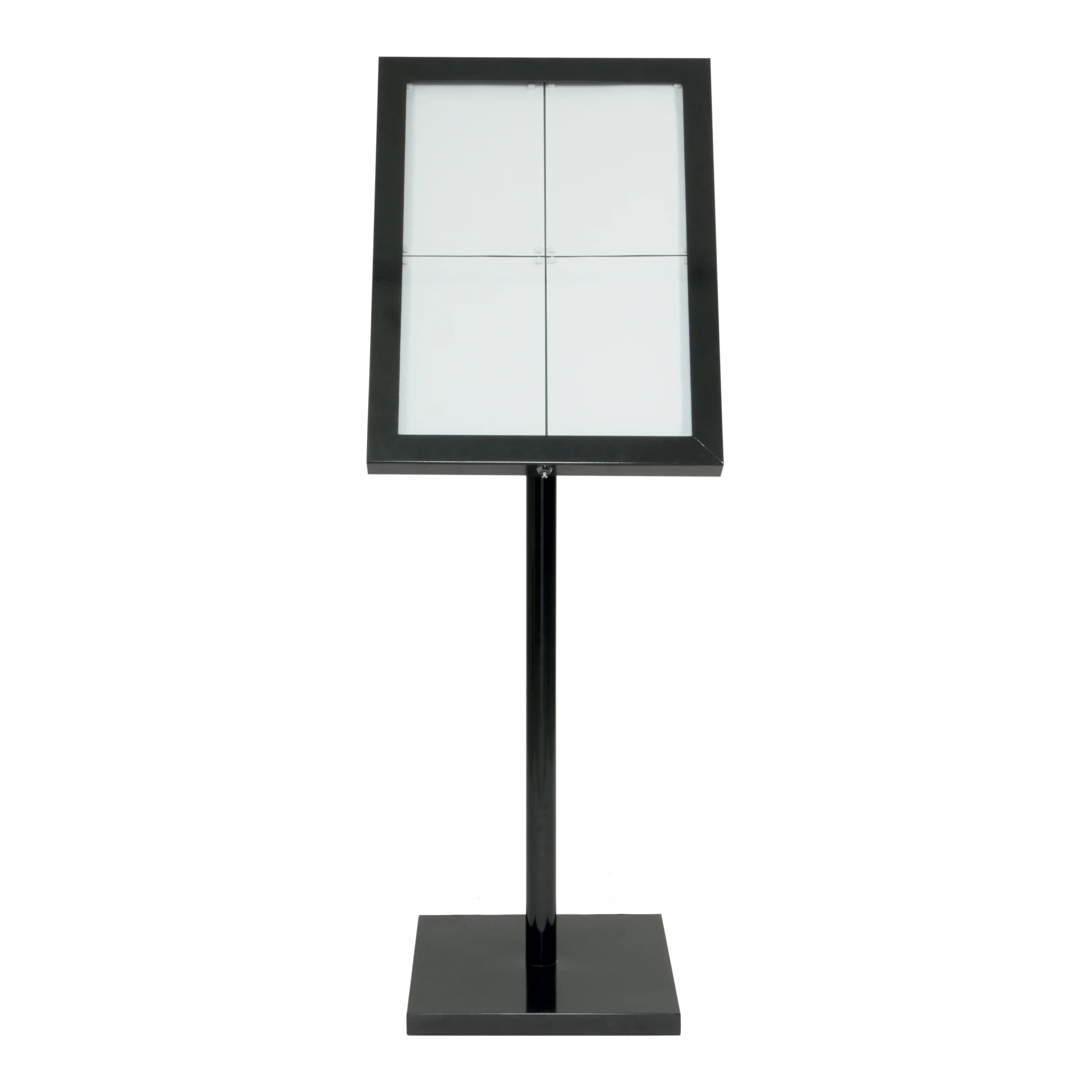 Securit® Présentoir porte-menu LED A4 "Black Star" - Acier vernis noir - Ensemble complet avec pied + socle - 4 vues