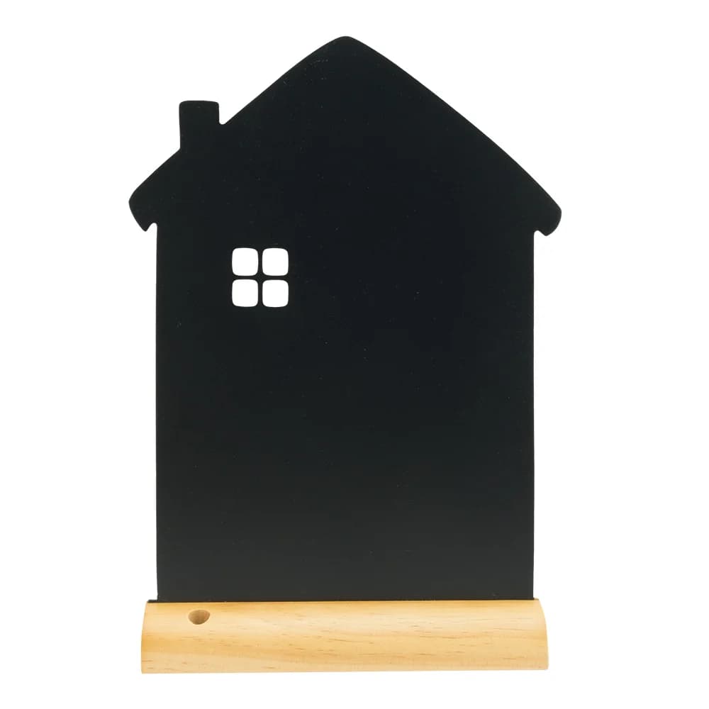 Securit® Ardoise de table - Silhouette Maison - Socle en bois - Feutre-craie inclus